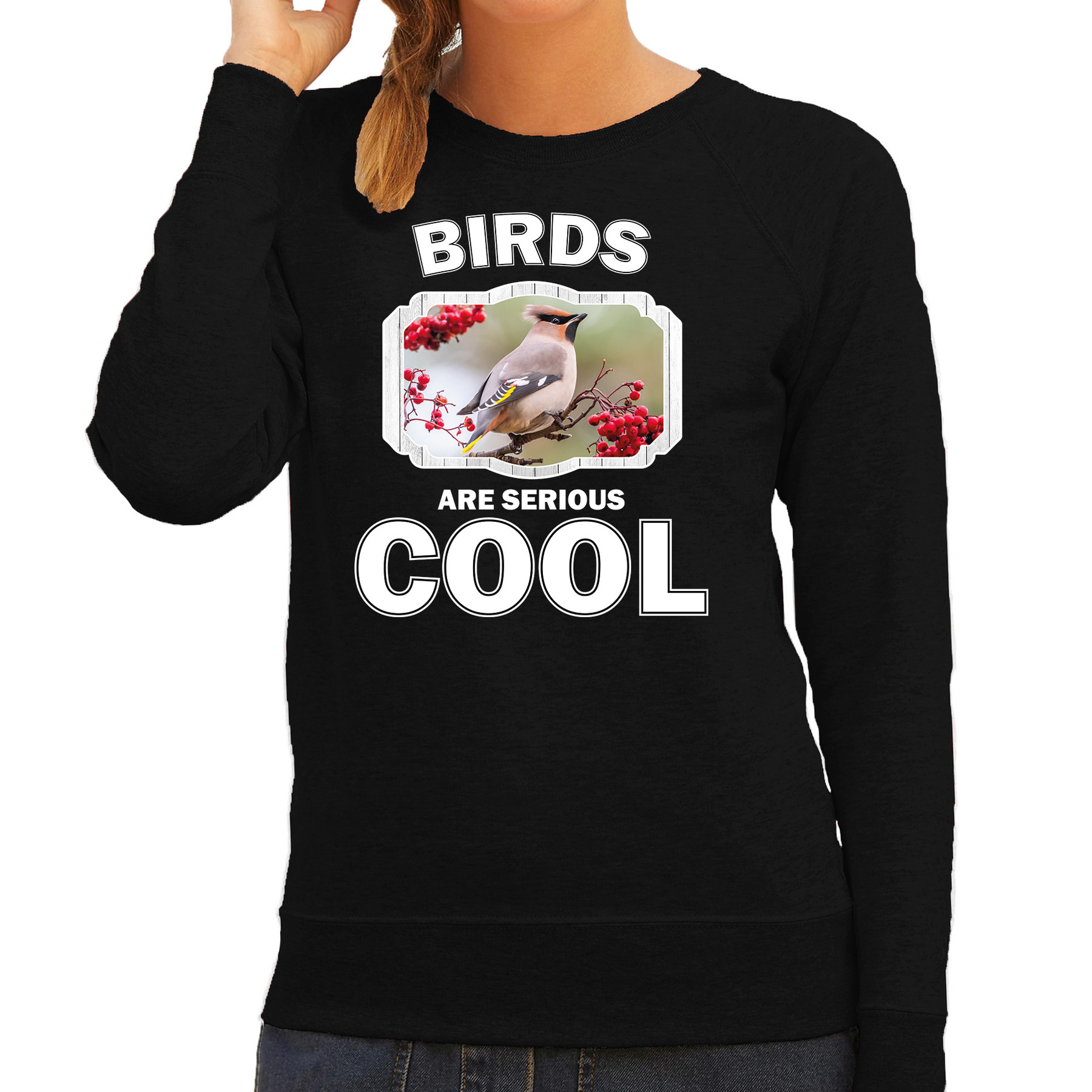 Sweater birds are serious cool zwart dames - vogels/ pestvogel trui