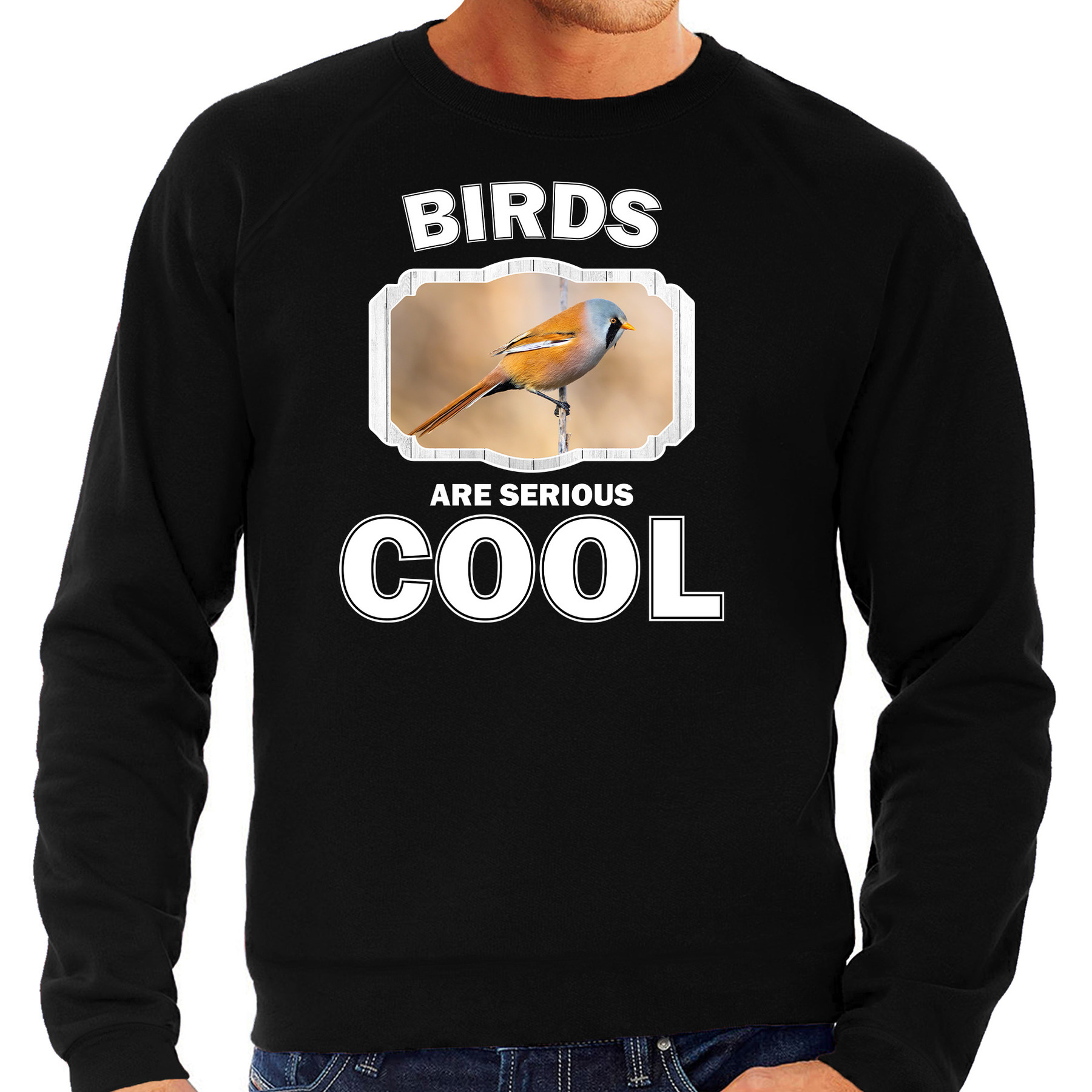 Sweater birds are serious cool zwart heren - vogels/ baardmannetje vogel trui