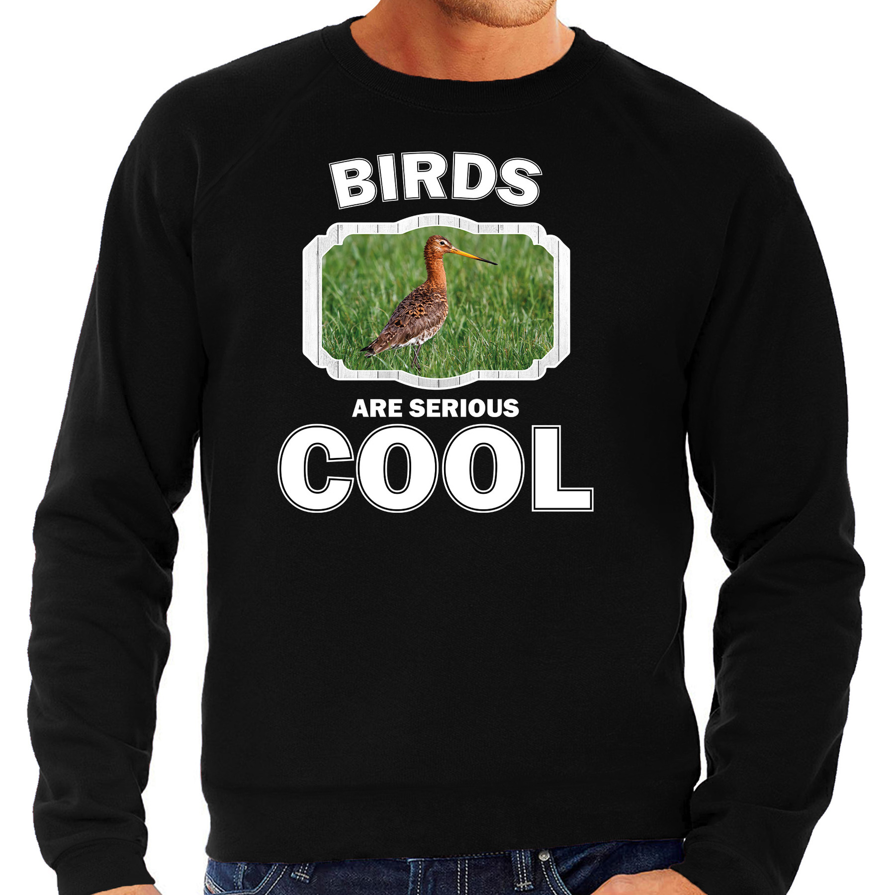 Sweater birds are serious cool zwart heren - vogels/ grutto vogel trui