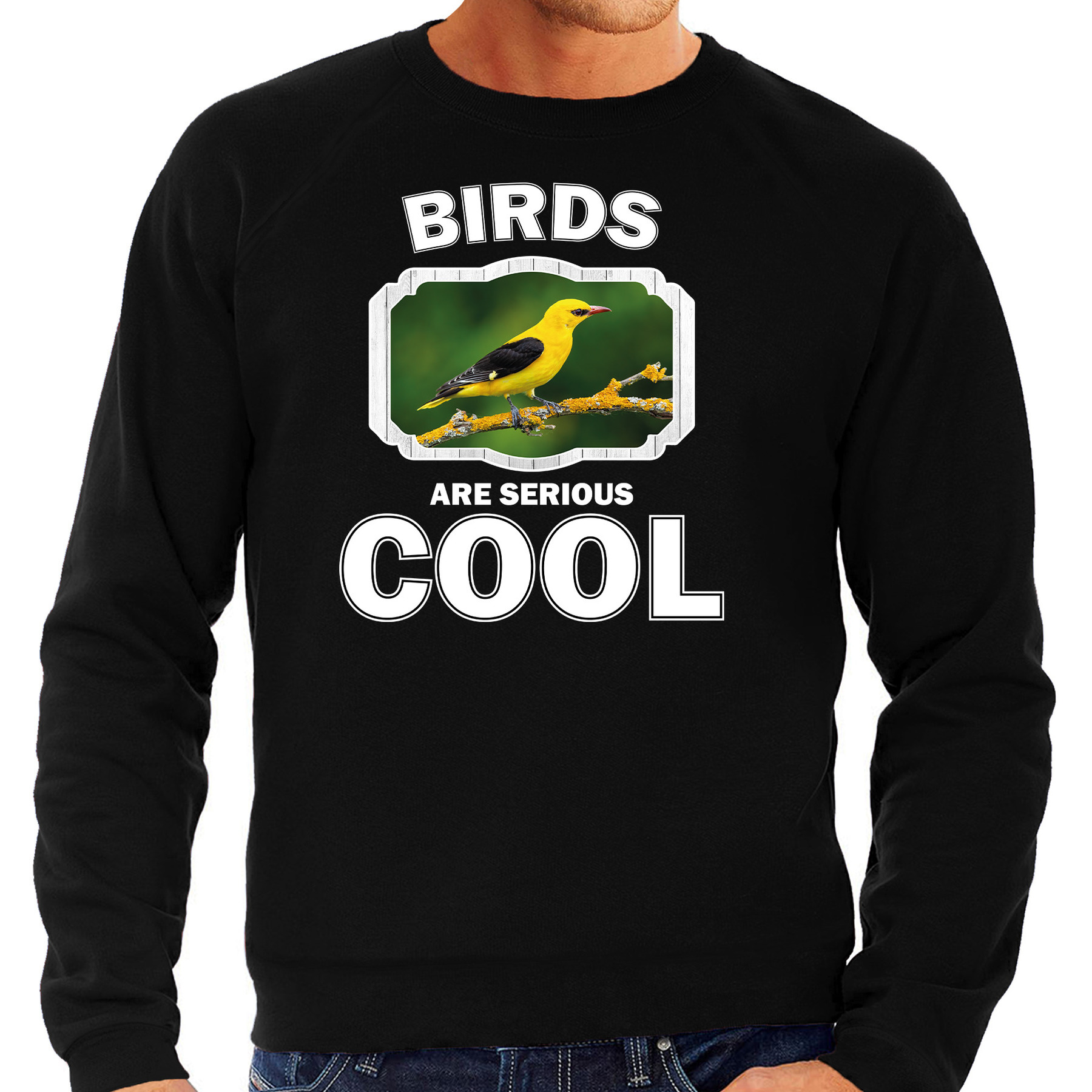 Sweater birds are serious cool zwart heren - vogels/ wielewaal vogel trui