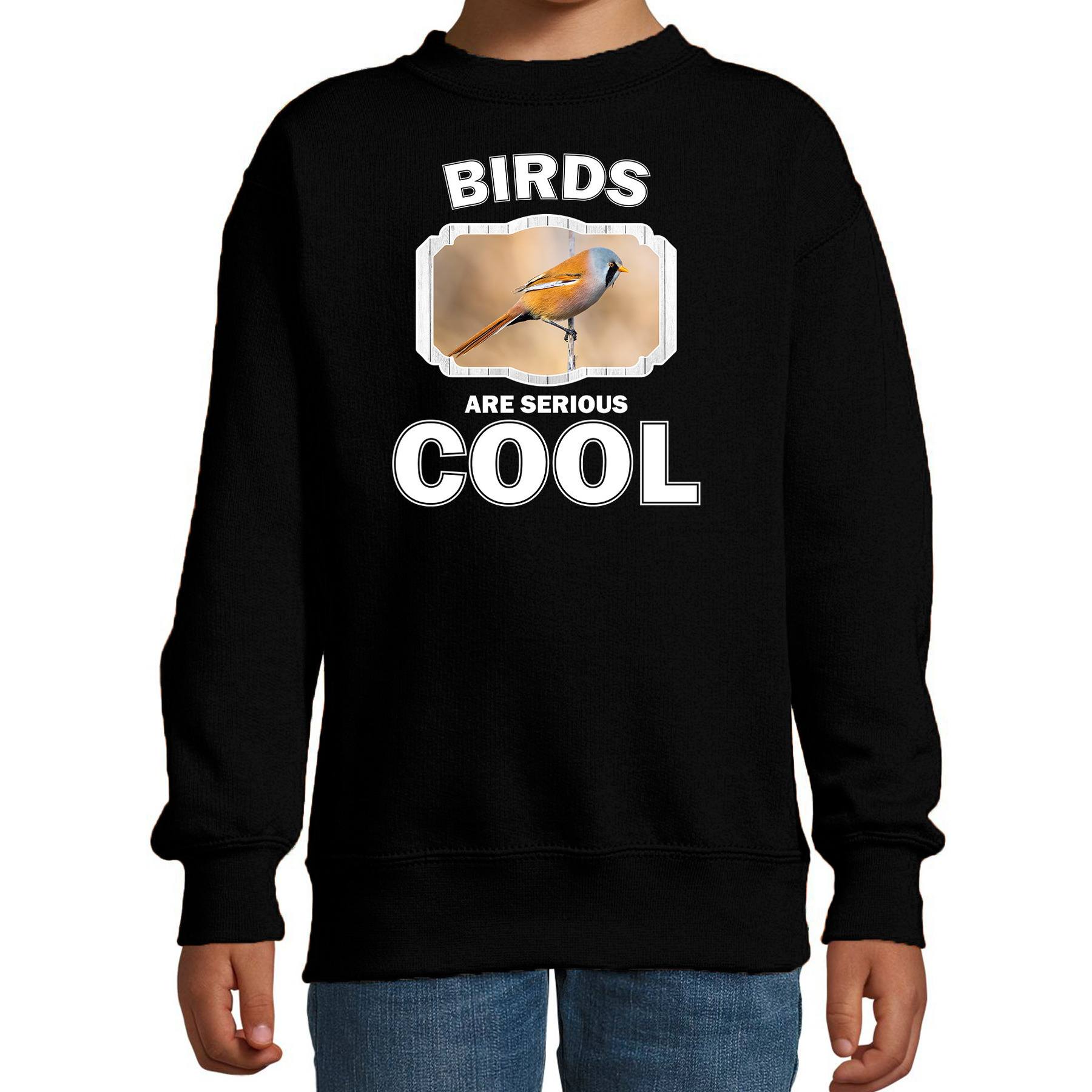 Sweater birds are serious cool zwart kinderen - vogels/ baardmannetje vogel trui