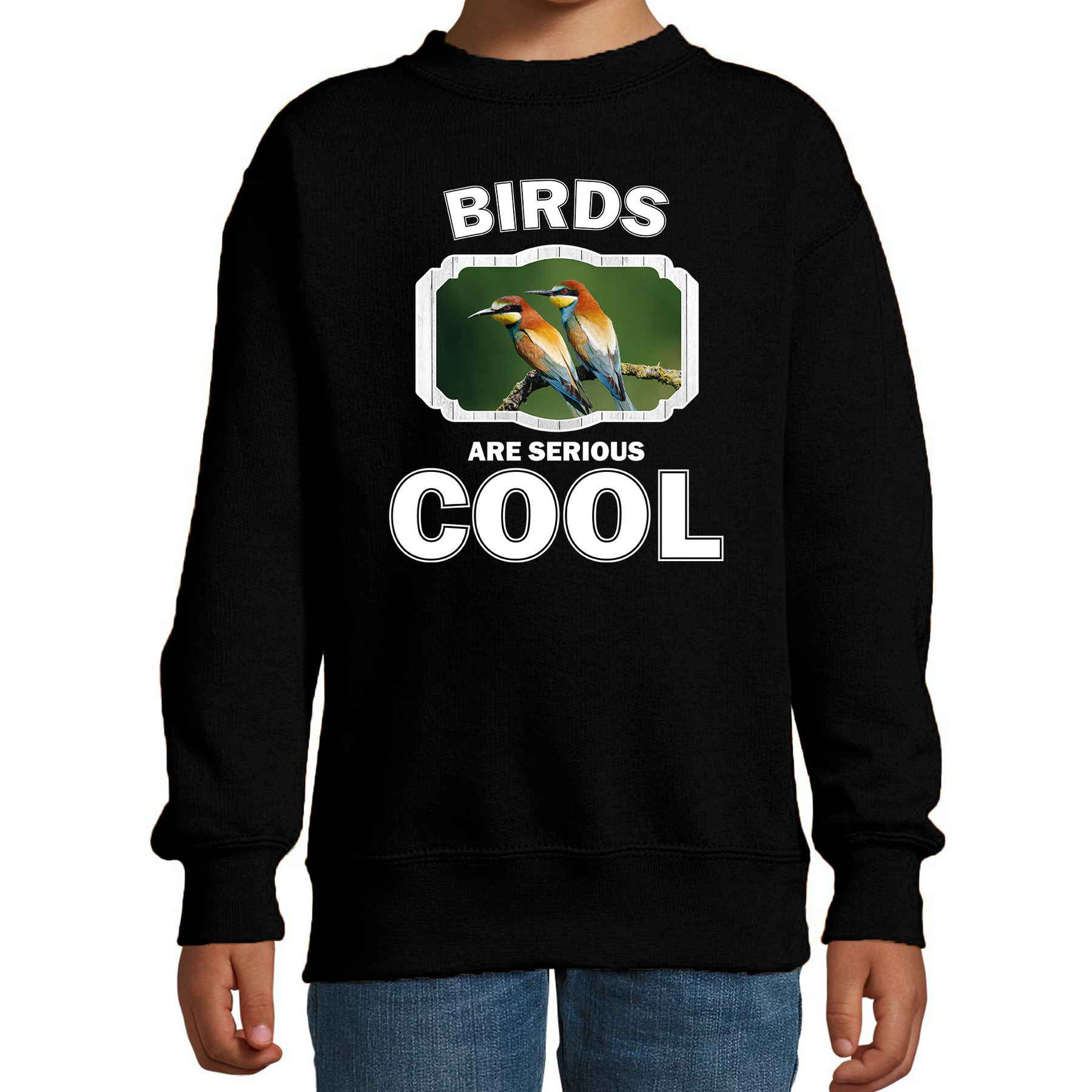Sweater birds are serious cool zwart kinderen - vogels/ bijeneter vogel trui