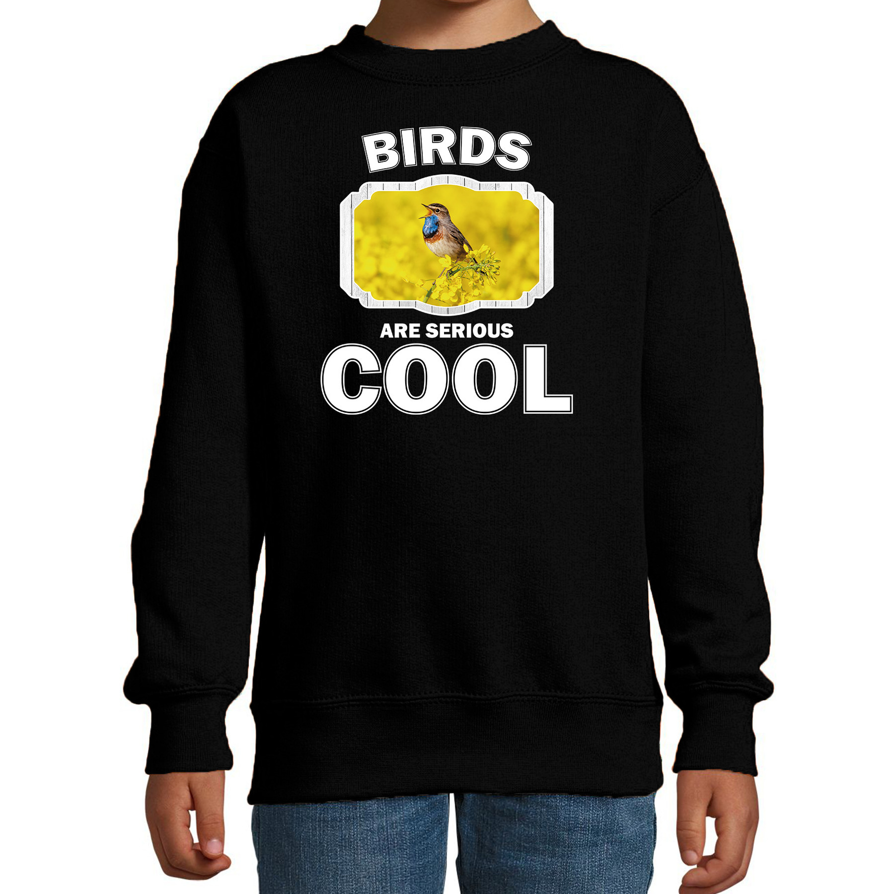 Sweater birds are serious cool zwart kinderen - vogels/ blauwborst vogel trui