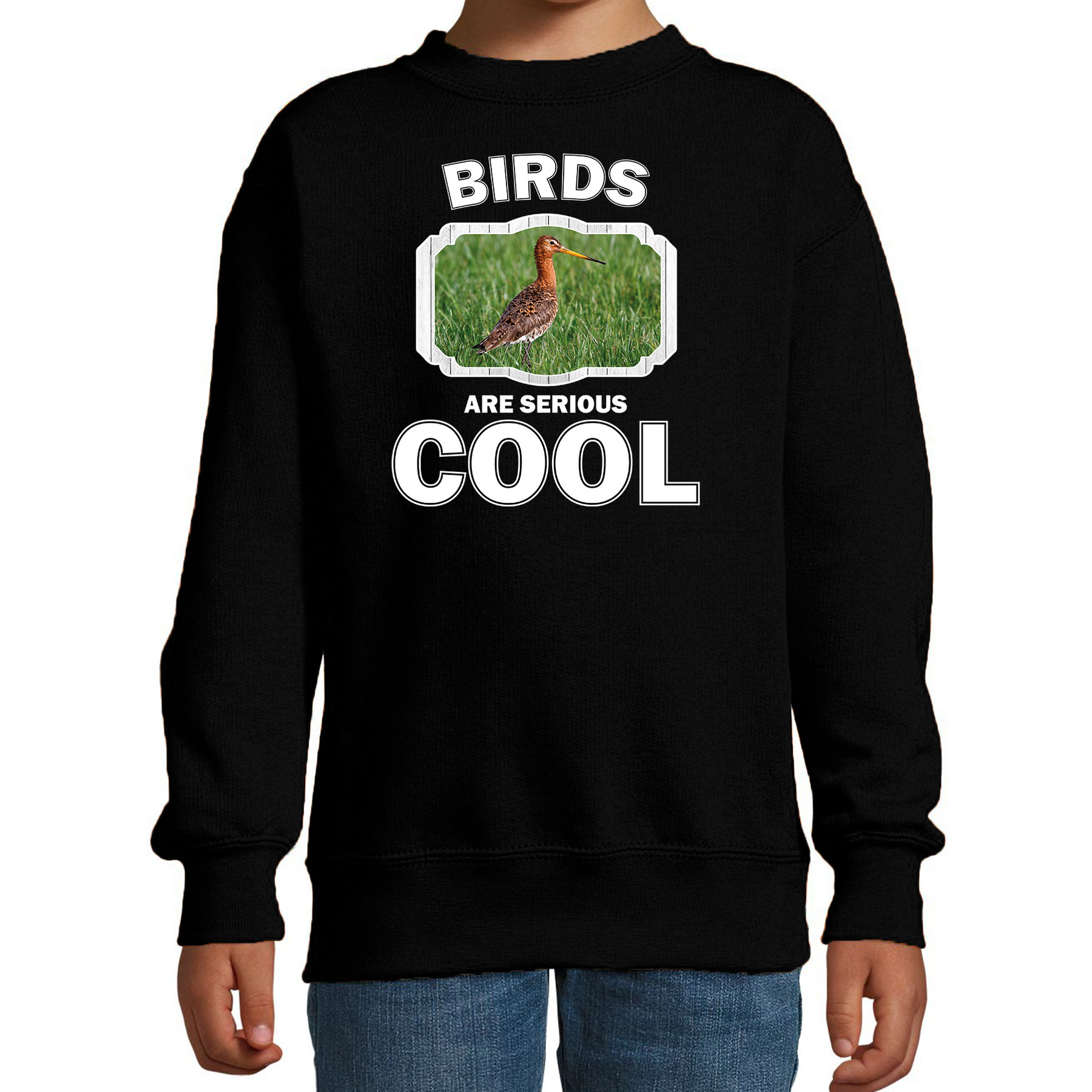 Sweater birds are serious cool zwart kinderen - vogels/ grutto vogel trui