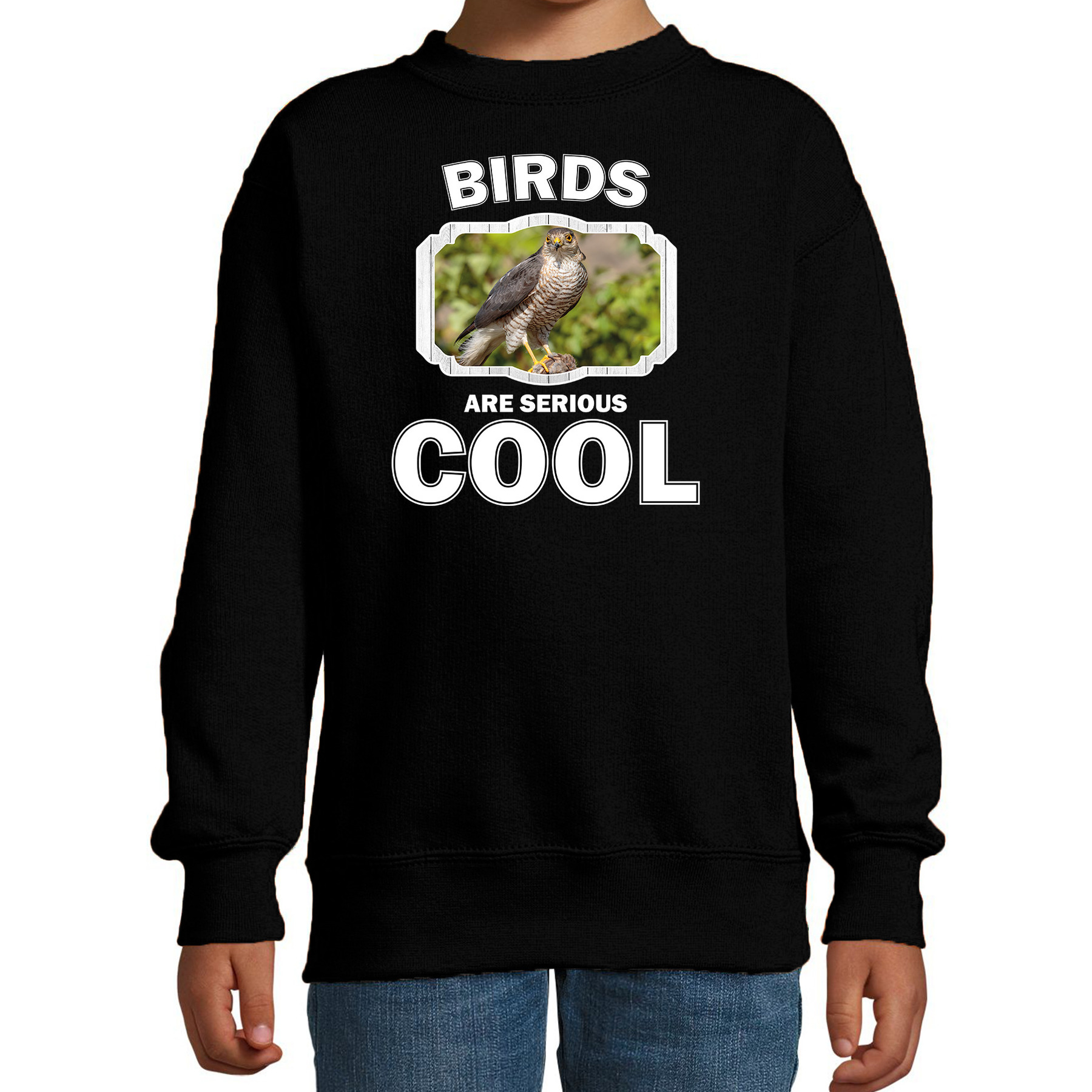 Sweater birds are serious cool zwart kinderen - vogels/ havik roofvogel trui