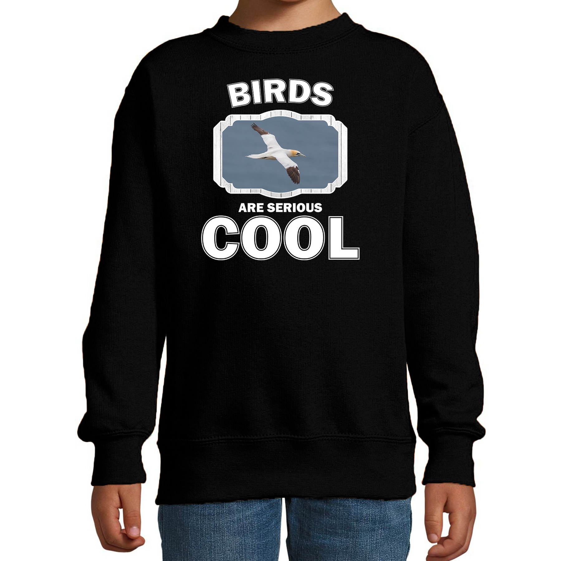 Sweater birds are serious cool zwart kinderen - vogels/ jan van gent vogel trui