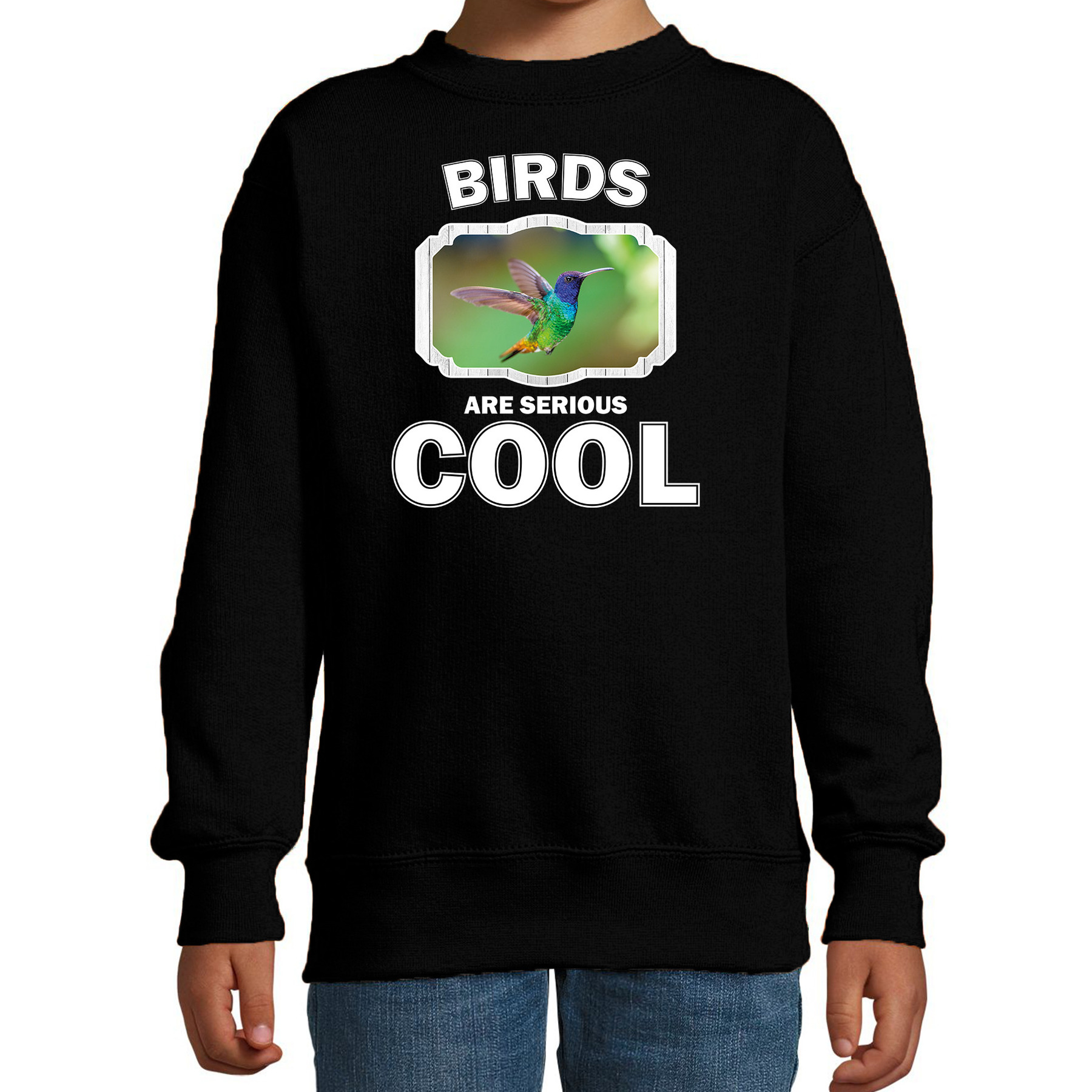 Sweater birds are serious cool zwart kinderen - vogels/ kolibrie vogel trui