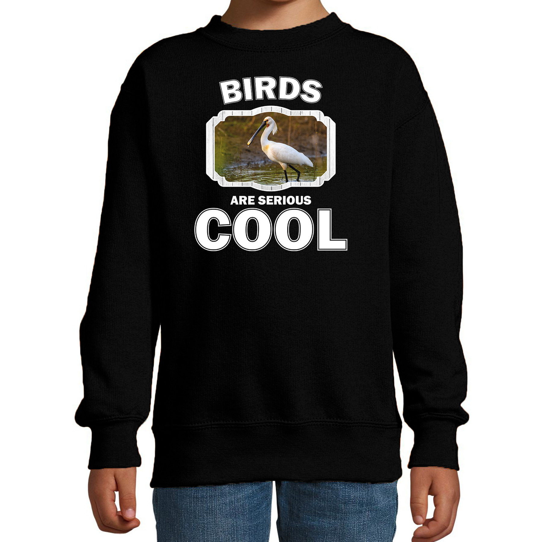 Sweater birds are serious cool zwart kinderen - vogels/ lepelaar vogel trui