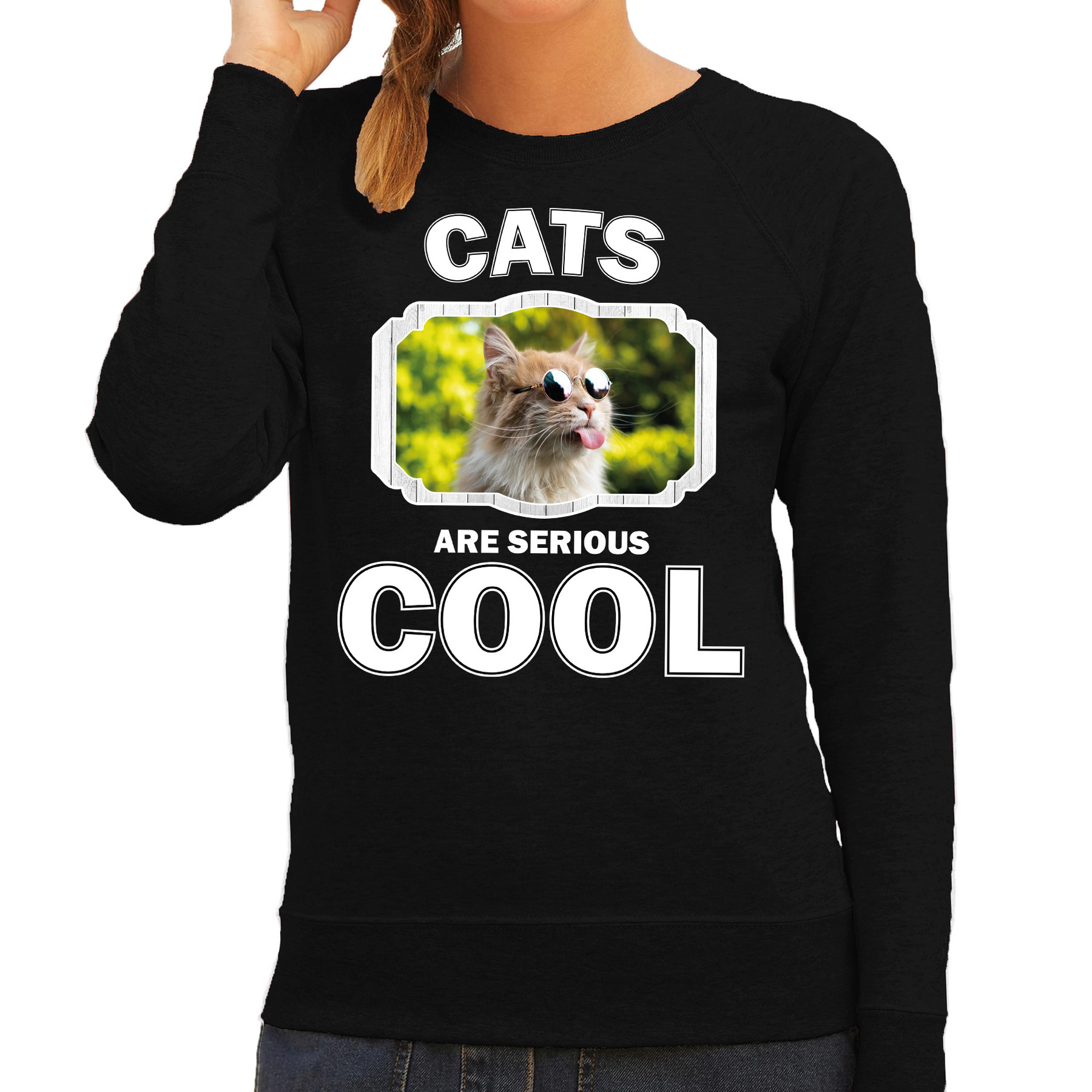 Sweater cats are serious cool zwart dames - katten/ gekke poes trui