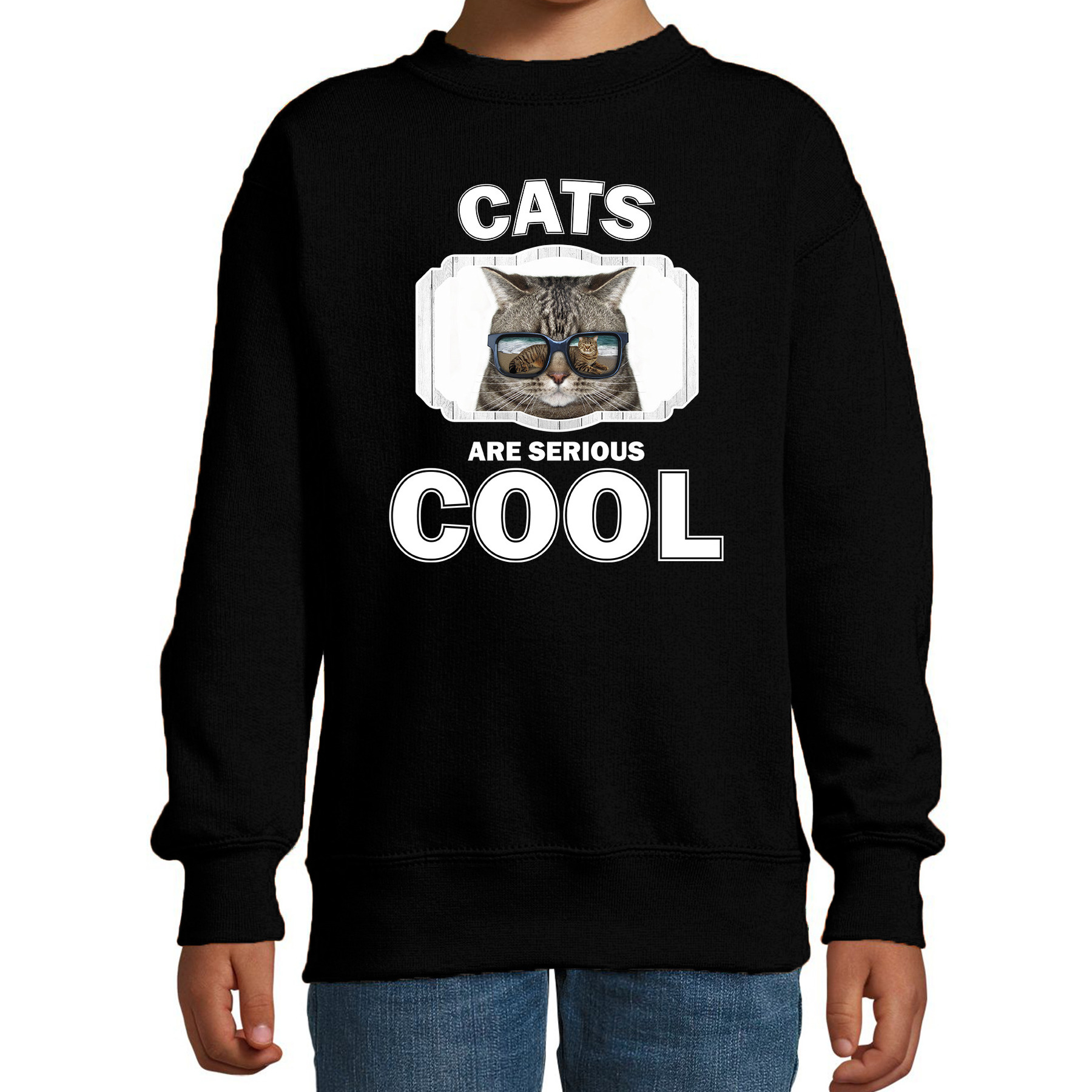 Sweater cats are serious cool zwart kinderen - katten/ coole poes trui