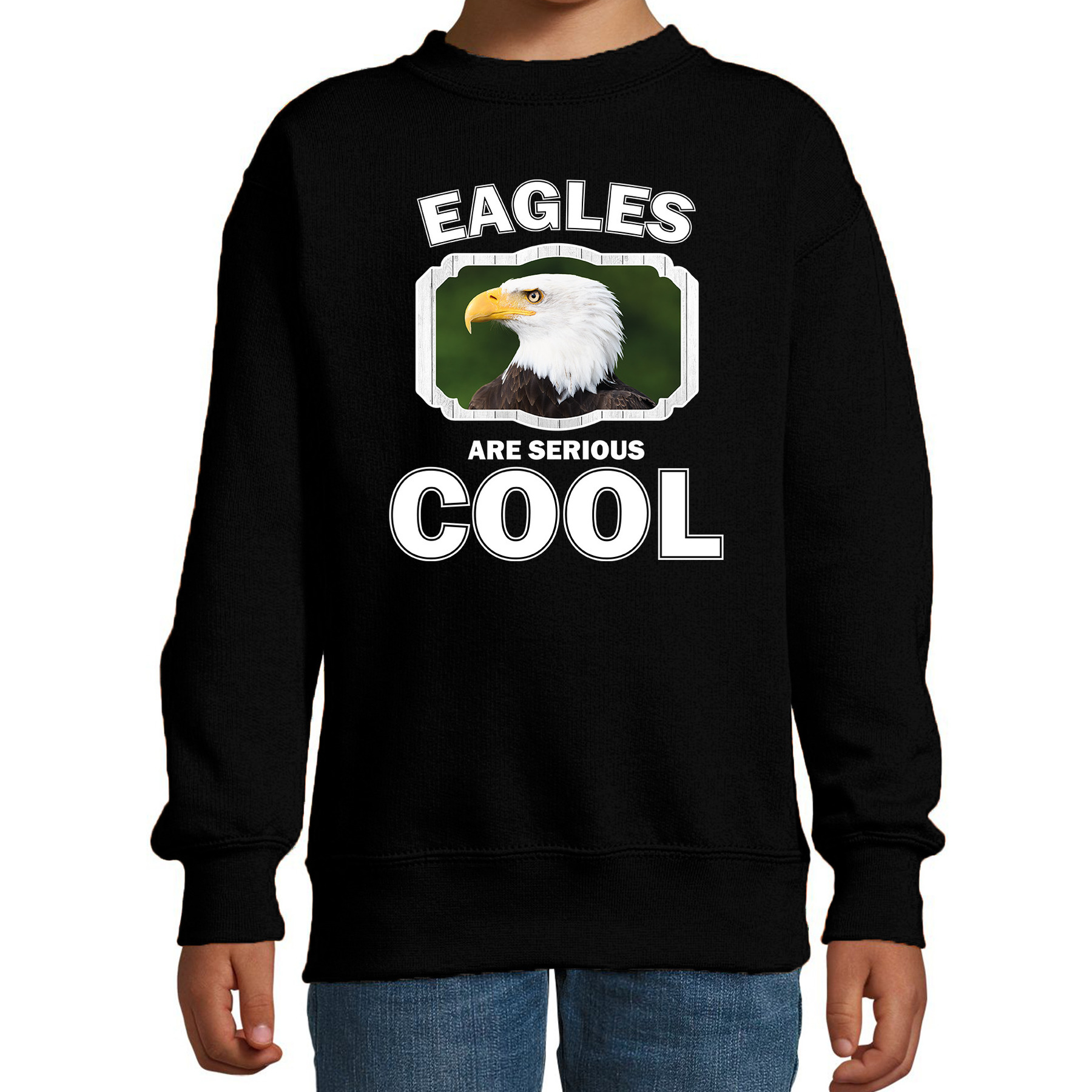 Afbeelding Sweater eagles are serious cool zwart kinderen - zeearenden/ arend trui door Animals Giftshop