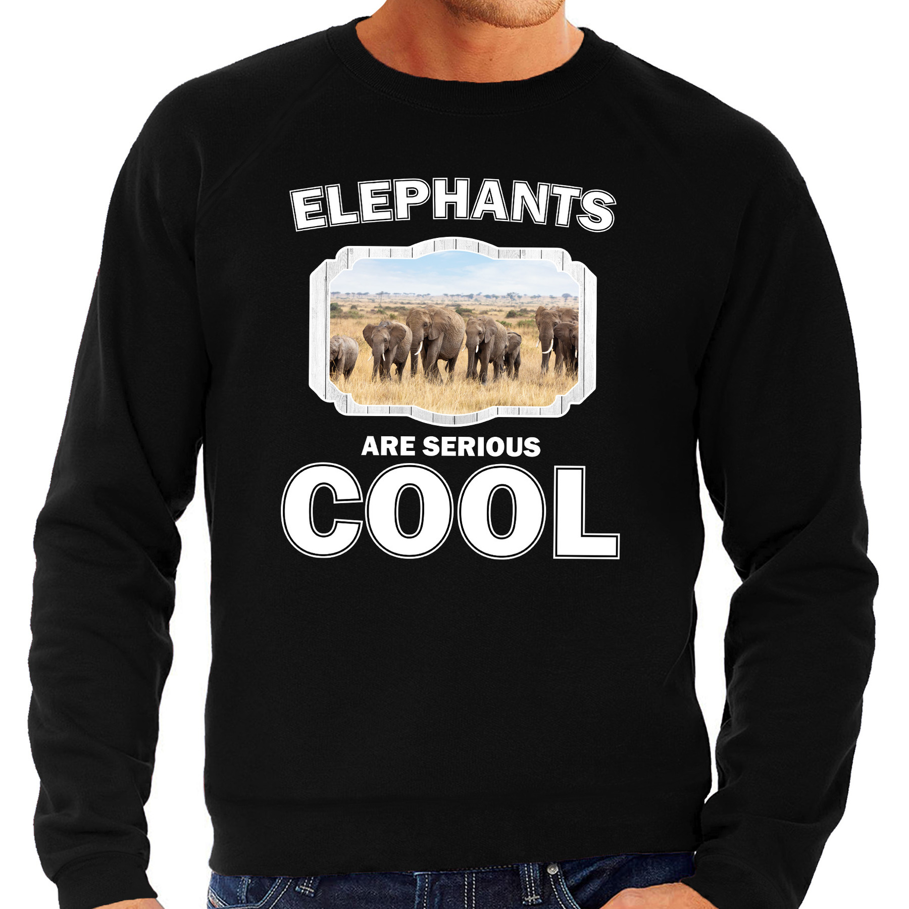 Sweater elephants are serious cool zwart heren - kudde olifanten/ olifant trui