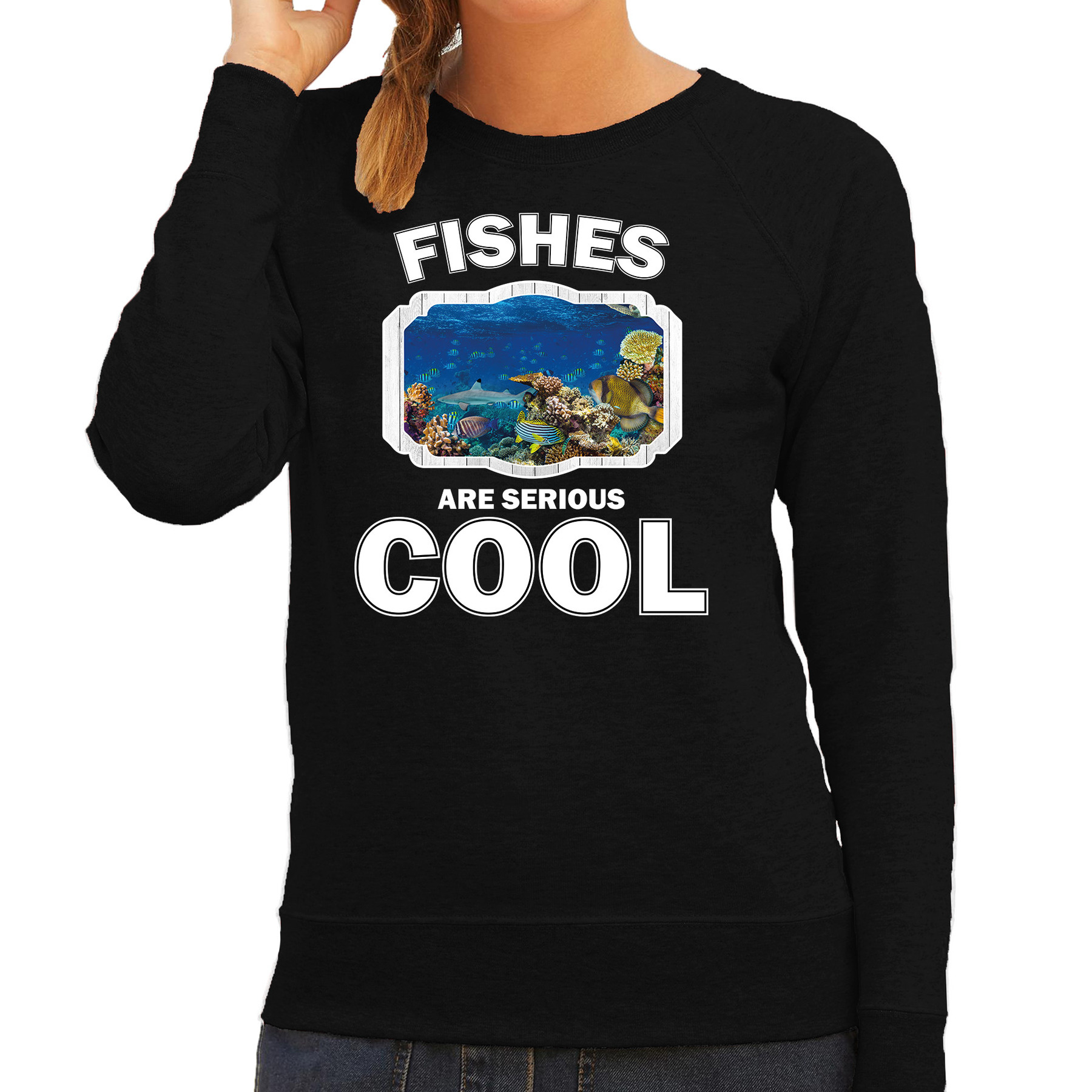 Sweater fishes are serious cool zwart dames - vissen/ vis trui