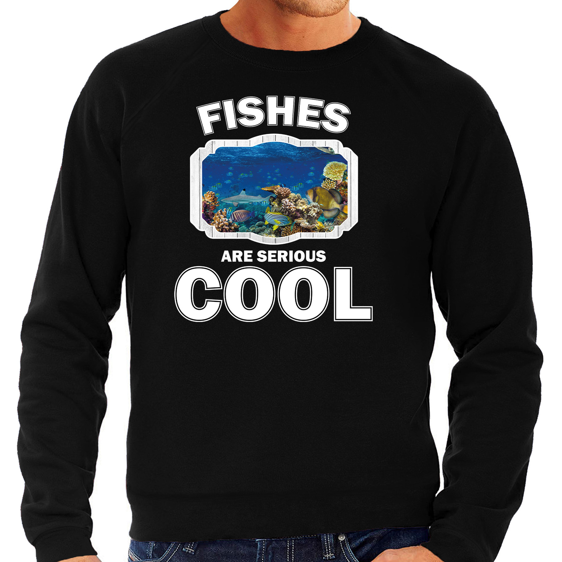 Sweater fishes are serious cool zwart heren - vissen/ vis trui