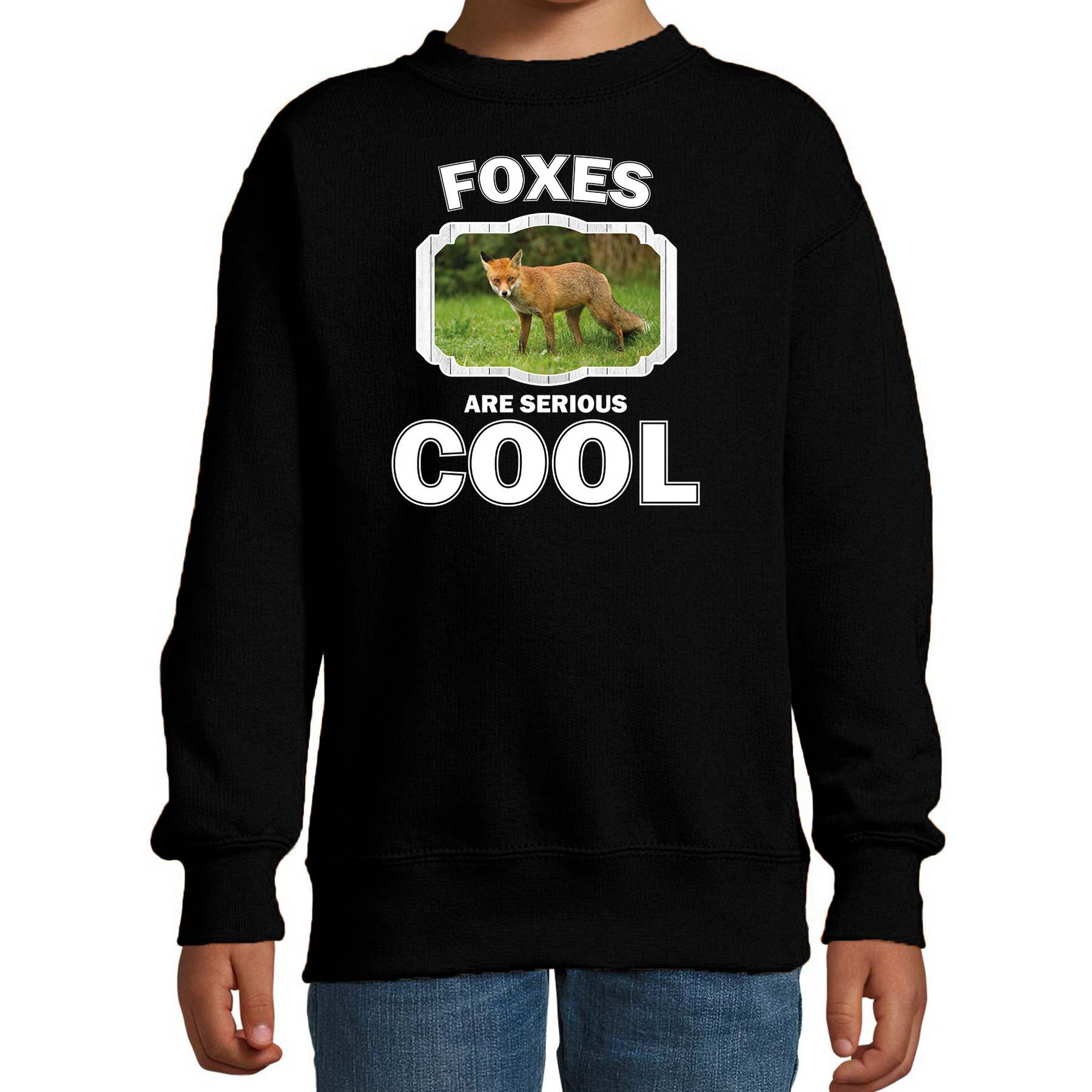 Sweater foxes are serious cool zwart kinderen - vossen/ bruine vos trui