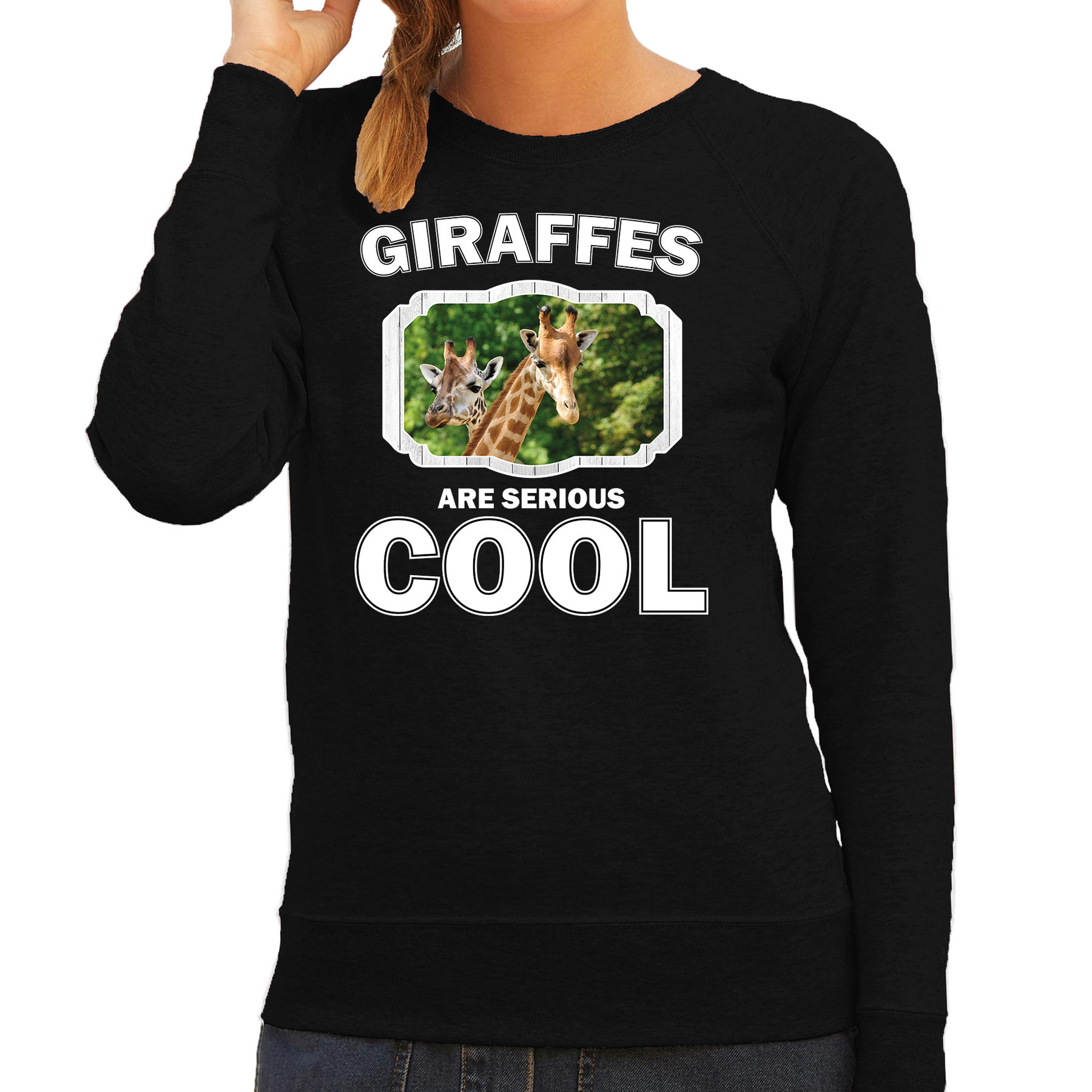 Sweater giraffes are serious cool zwart dames - giraffen/ giraffe trui