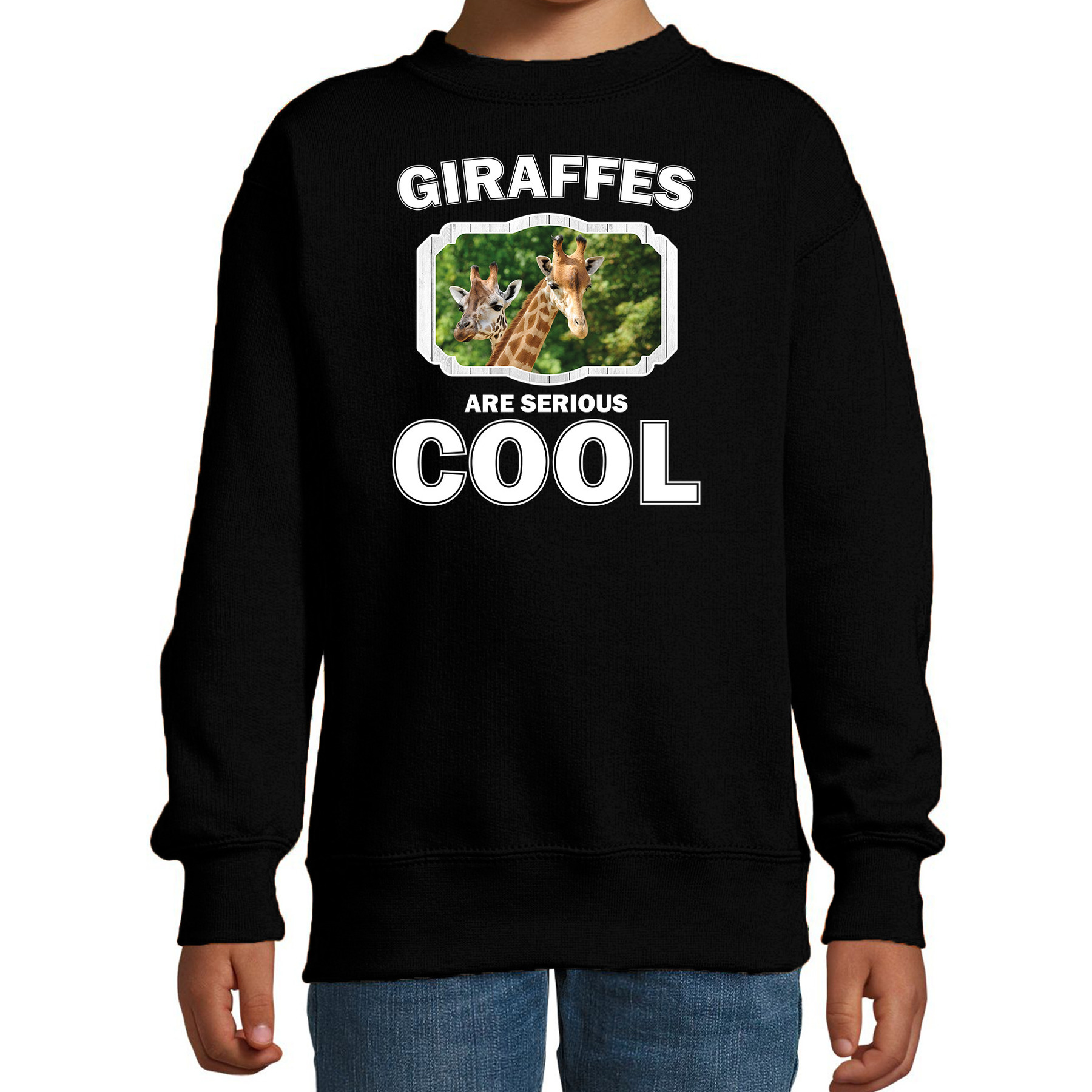 Sweater giraffes are serious cool zwart kinderen - giraffen/ giraffe trui