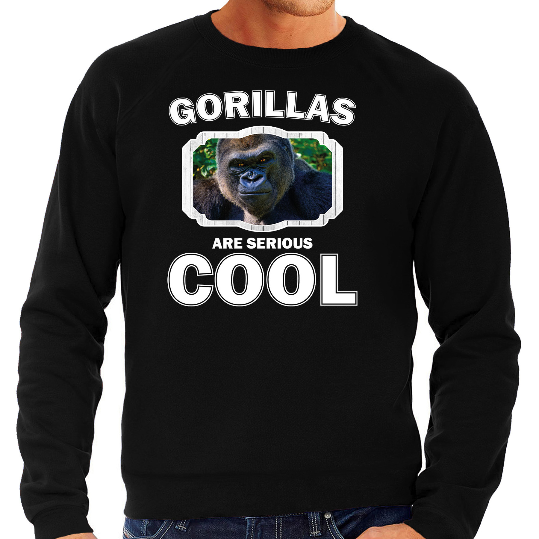 Sweater gorillas are serious cool zwart heren - gorilla apen/ stoere gorilla trui