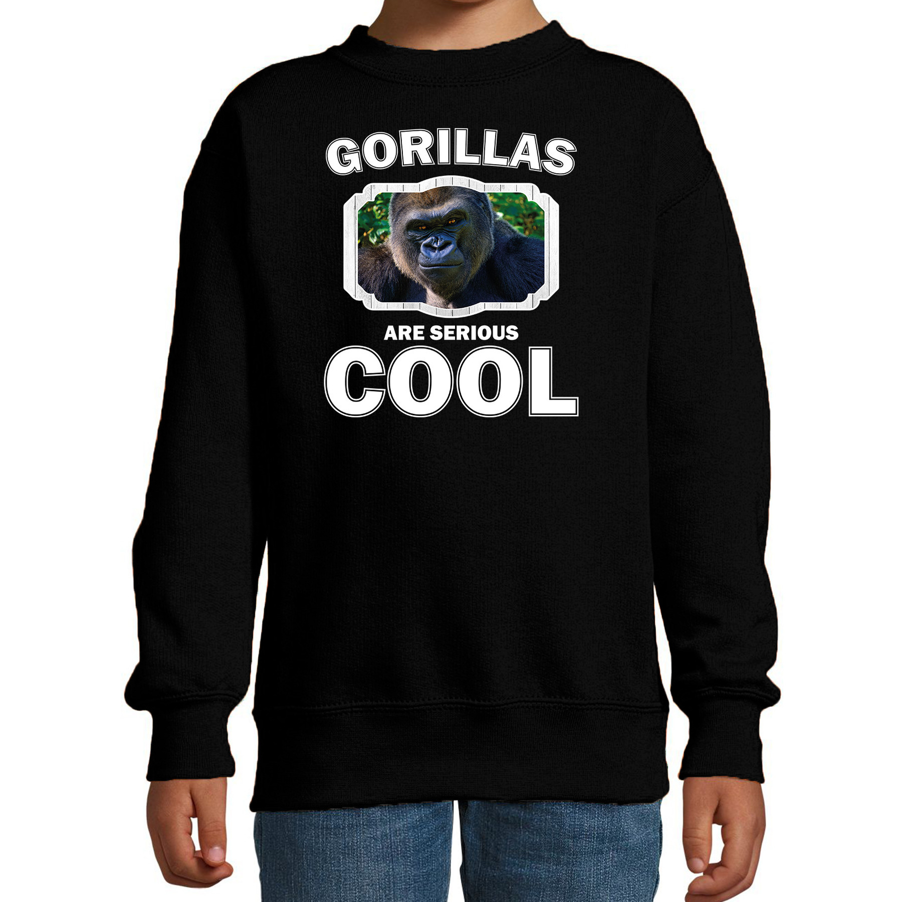 Sweater gorillas are serious cool zwart kinderen - gorilla apen/ stoere gorilla trui