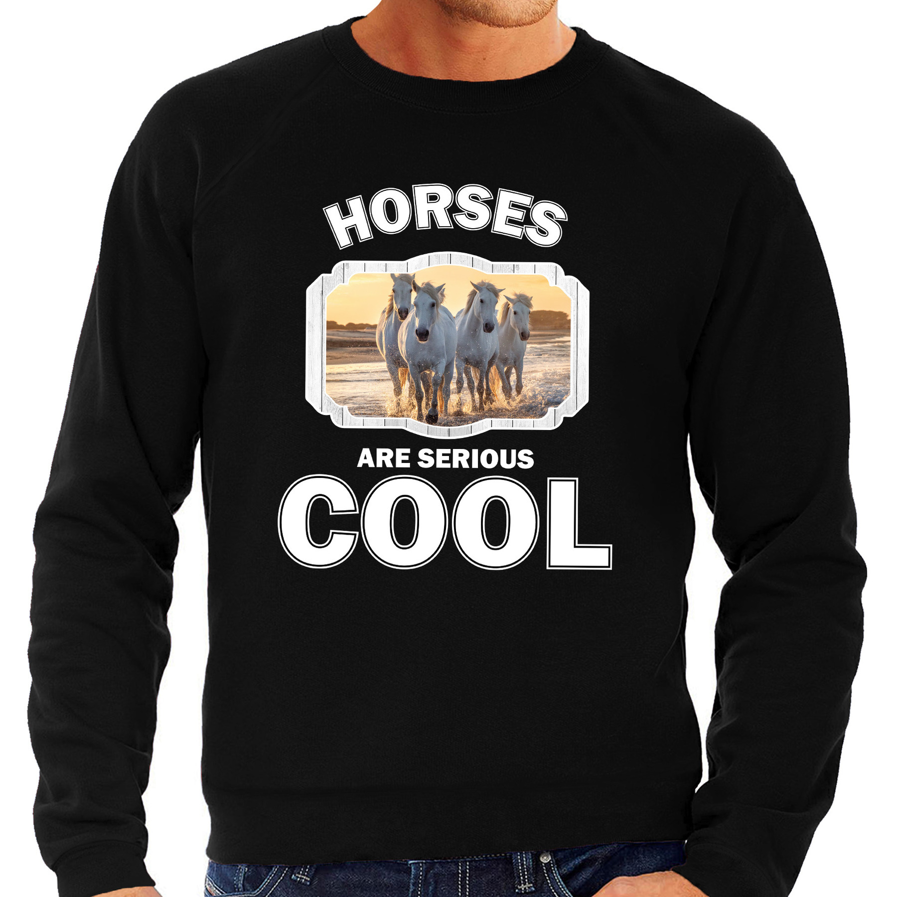 Sweater horses are serious cool zwart heren - paarden/ wit paard trui