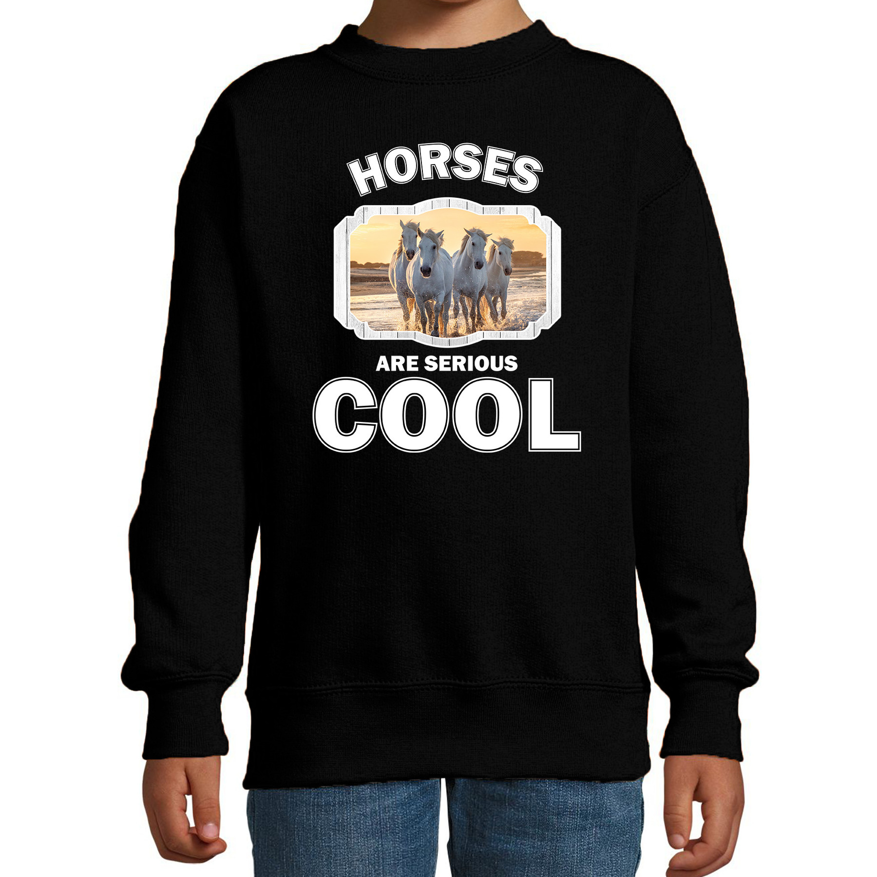 Sweater horses are serious cool zwart kinderen - witte paarden/ wit paard trui