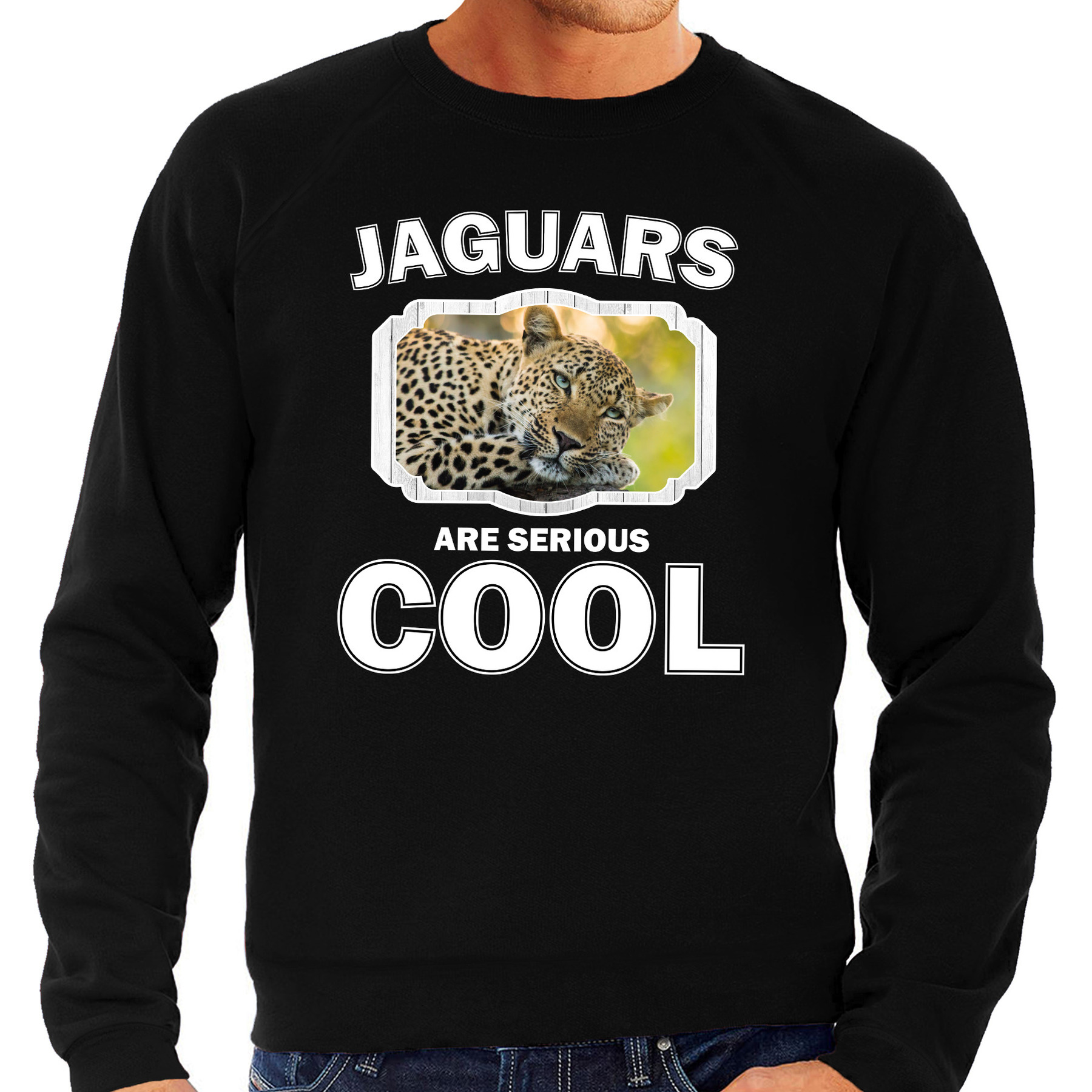 Sweater jaguars are serious cool zwart heren - jaguars/ luipaarden/ luipaard trui