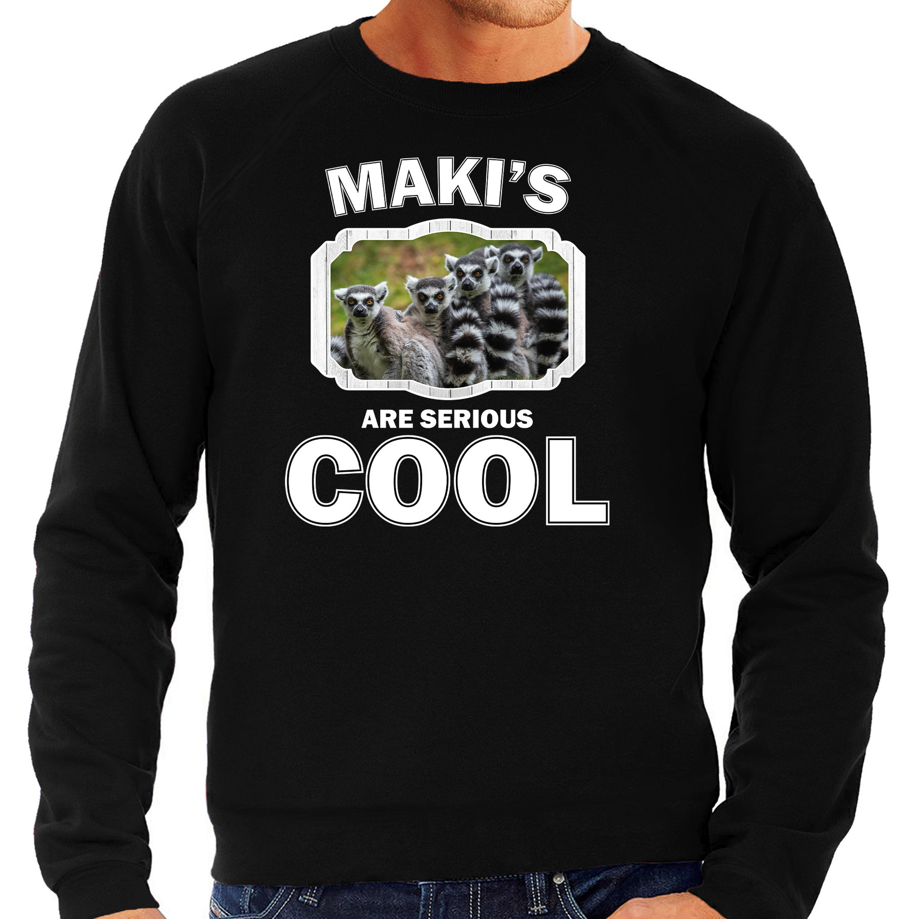 Sweater makis are serious cool zwart heren - maki apen/ maki familie trui