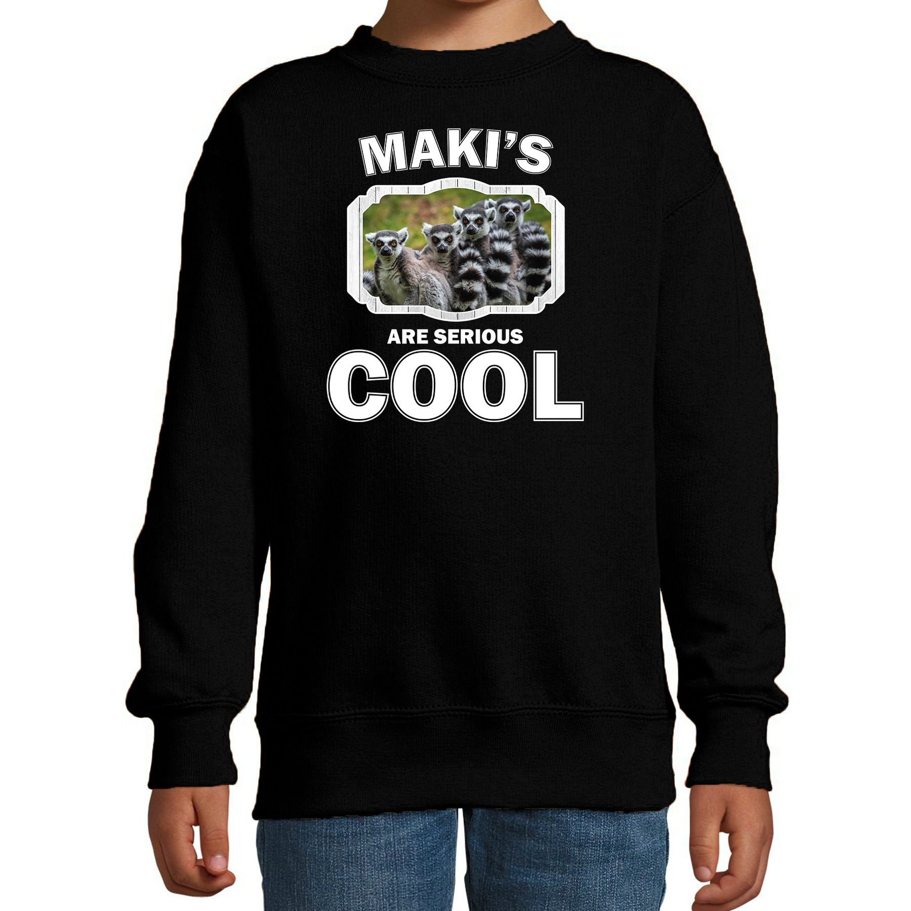 Sweater makis are serious cool zwart kinderen - maki apen/ maki familie trui