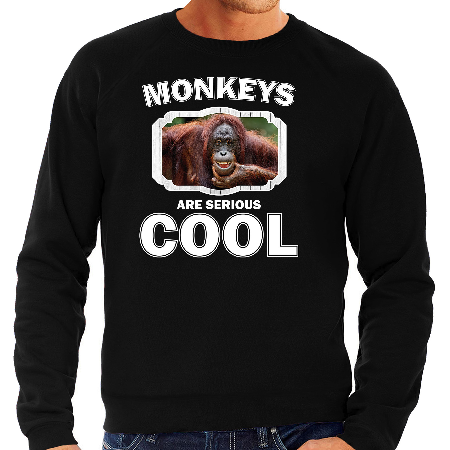 Sweater monkeys are serious cool zwart heren - apen/ gekke orangoetan trui