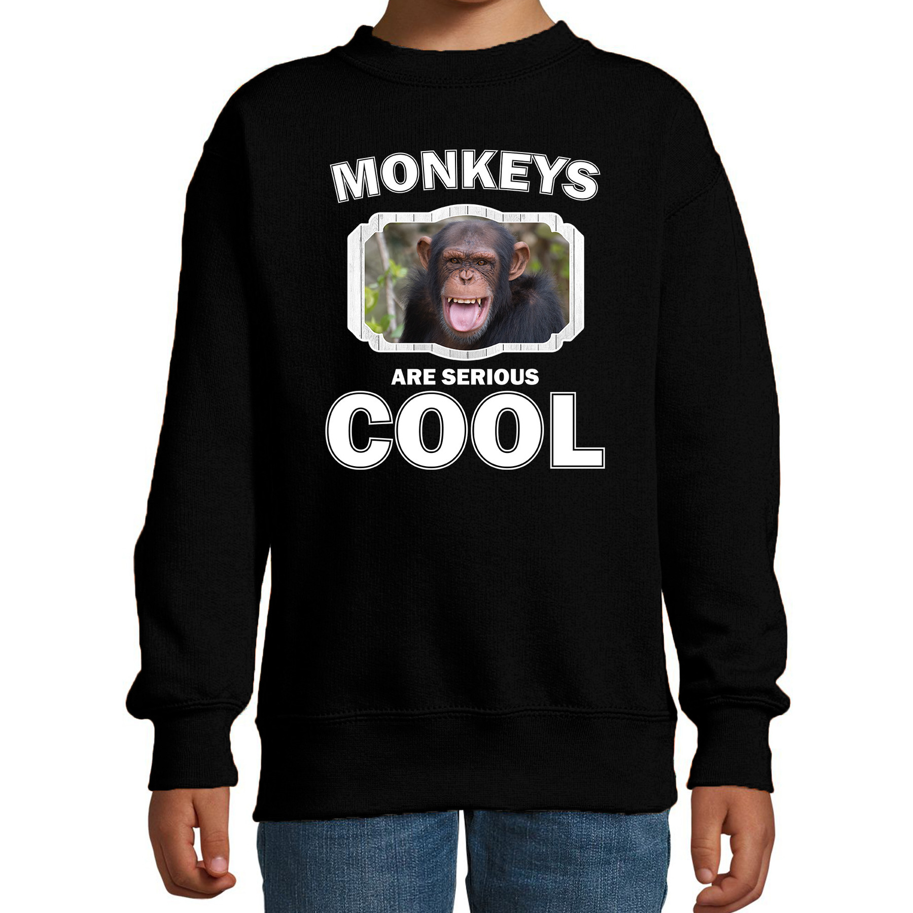Sweater monkeys are serious cool zwart kinderen - apen/ chimpansee trui