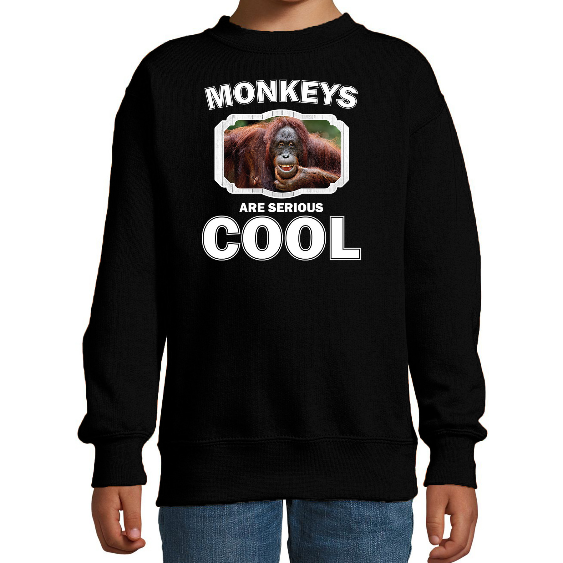 Sweater monkeys are serious cool zwart kinderen - apen/ gekke orangoetan trui