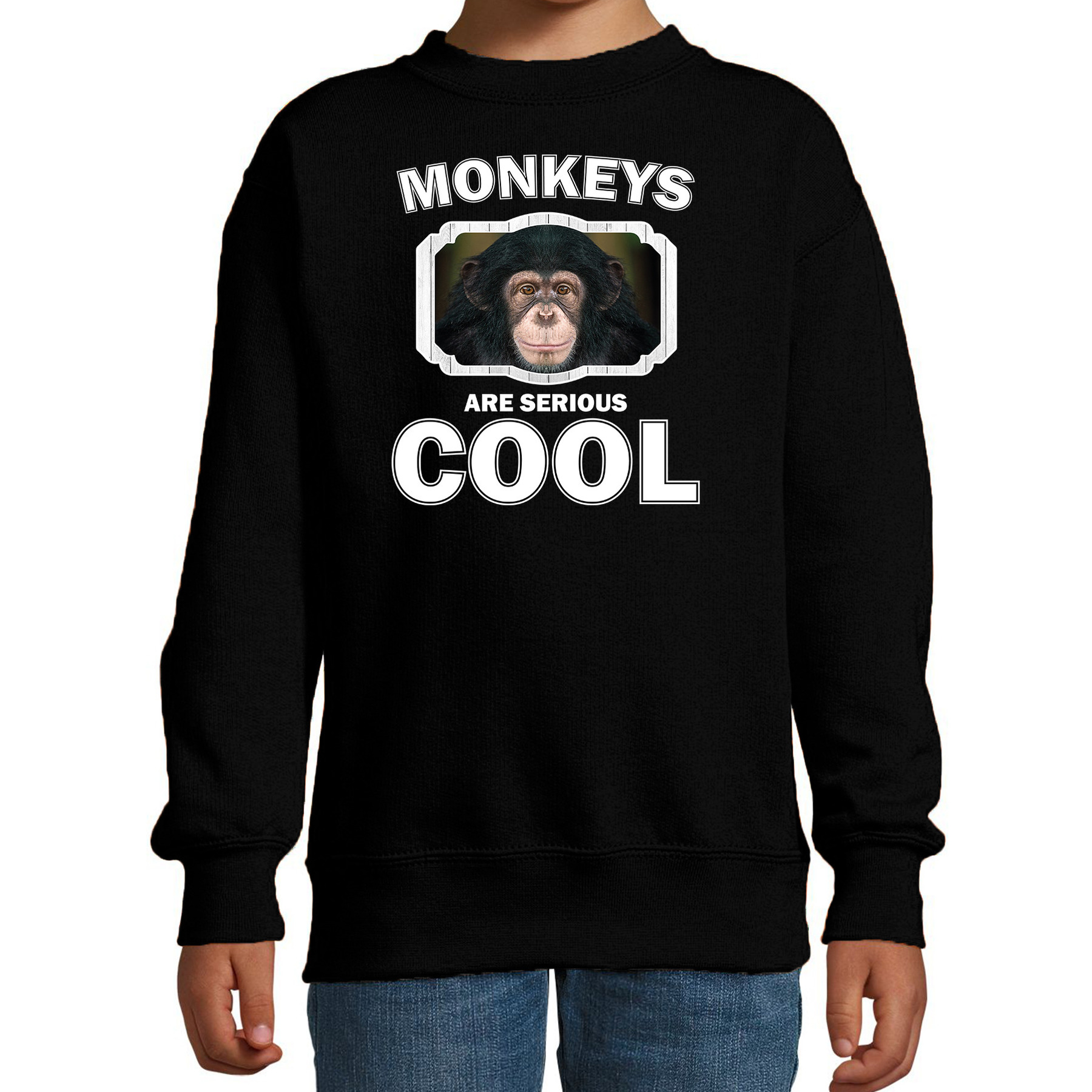 Sweater monkeys are serious cool zwart kinderen - apen/ leuke chimpansee trui