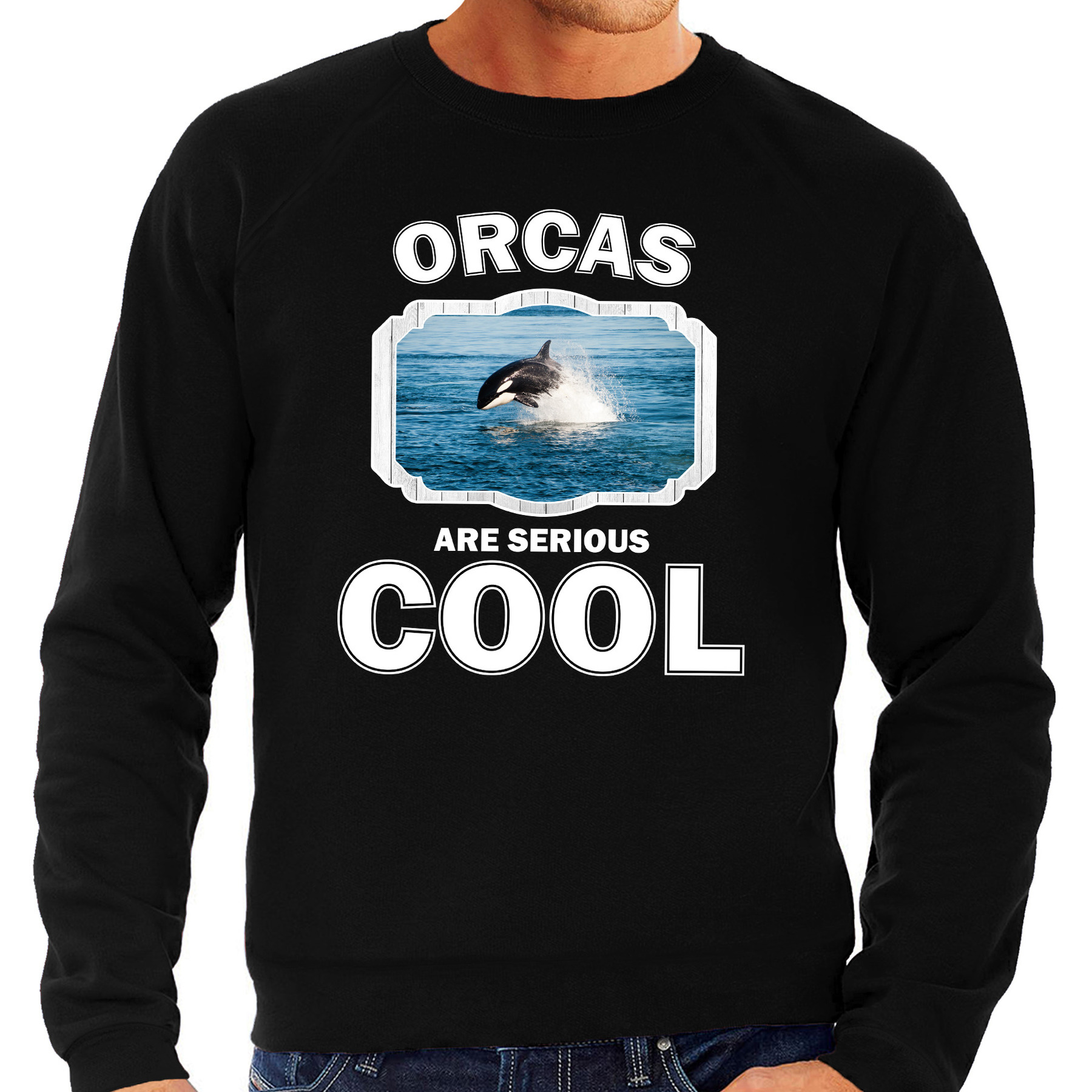 Afbeelding Sweater orcas are serious cool zwart heren - orka vissen/ orka trui door Animals Giftshop