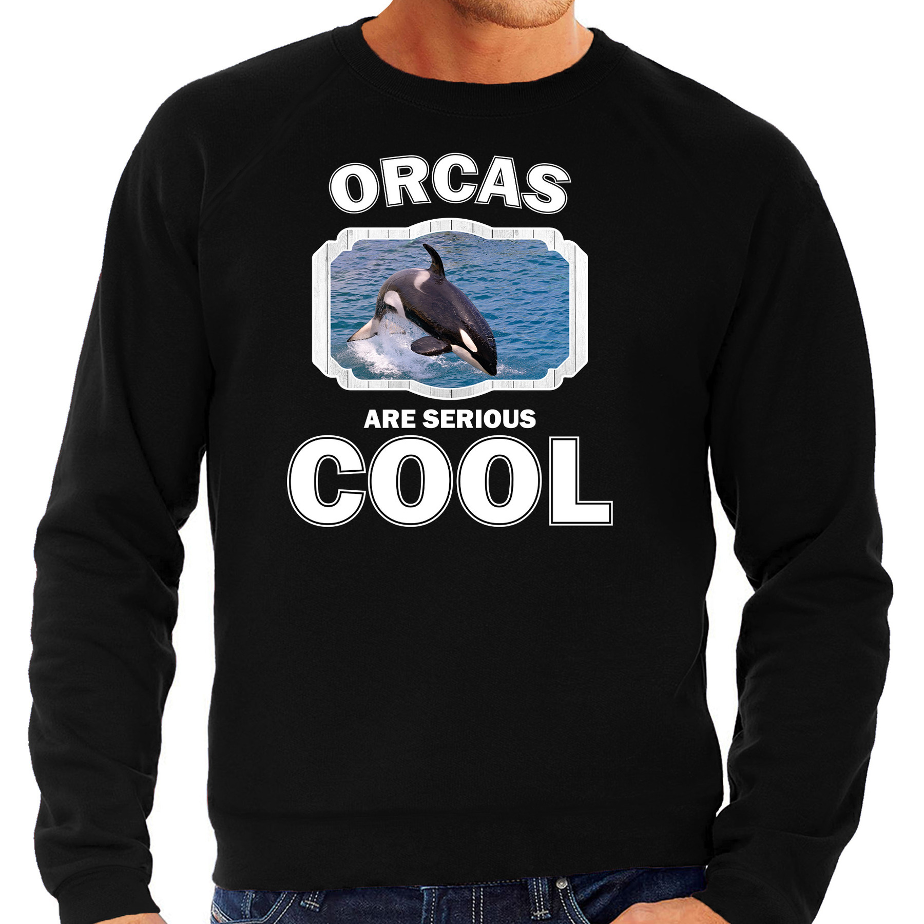 Sweater orcas are serious cool zwart heren - orka walvissen/ grote orka trui