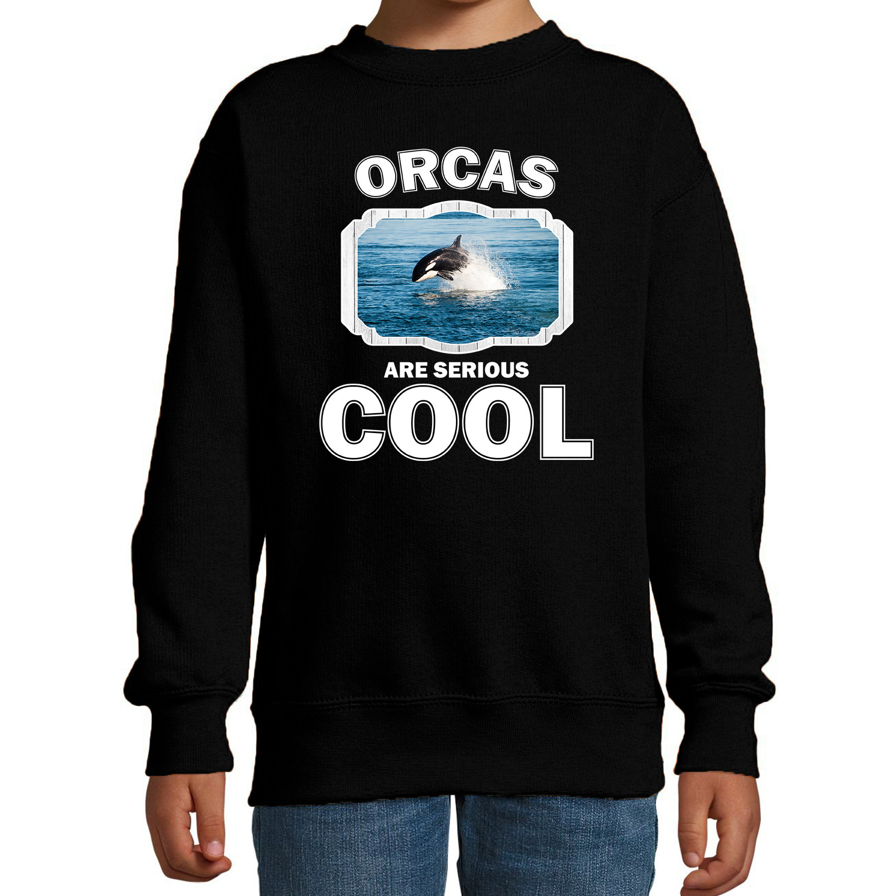 Afbeelding Sweater orcas are serious cool zwart kinderen - orka vissen/ orka trui door Animals Giftshop