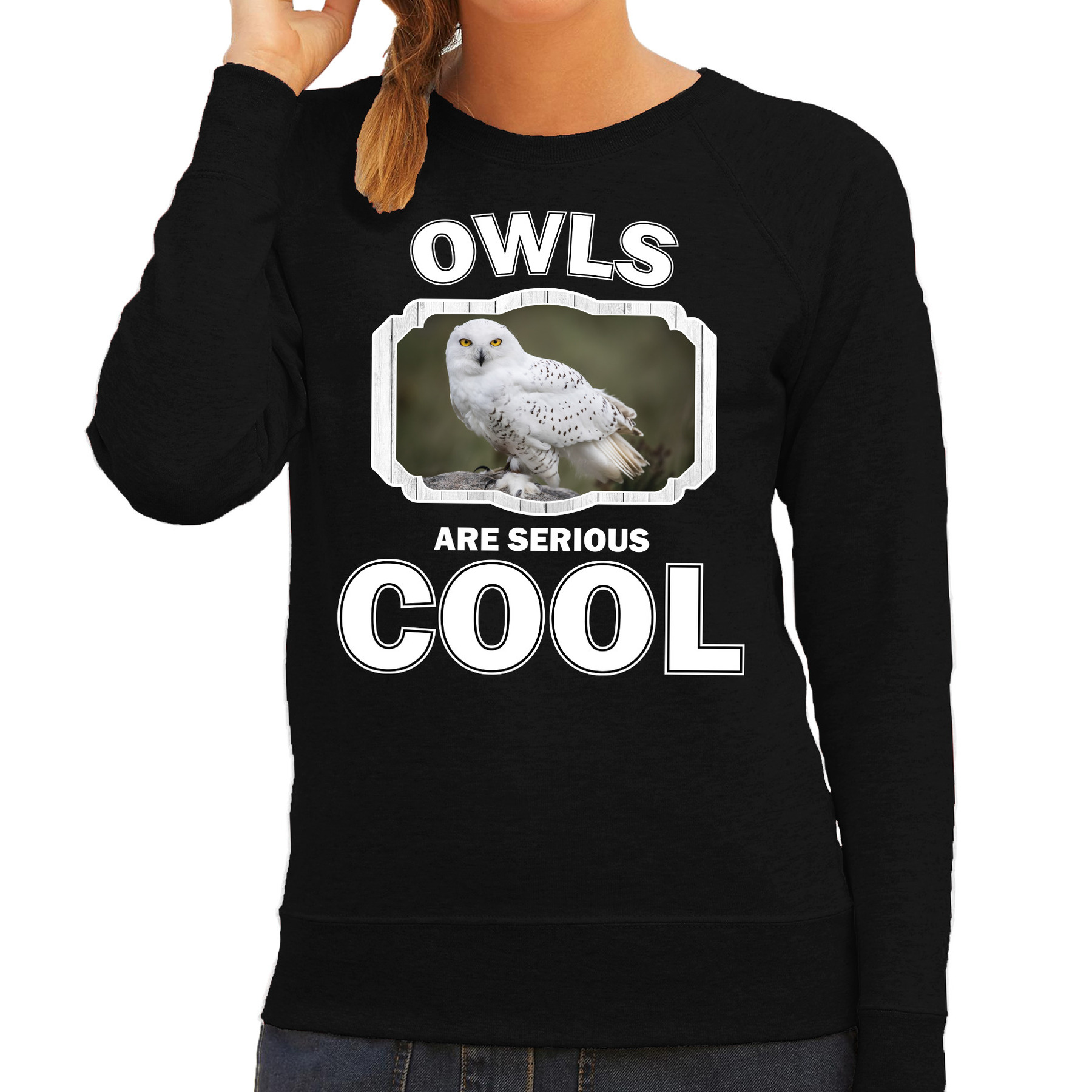 Sweater owls are serious cool zwart dames - uilen/ sneeuwuil trui