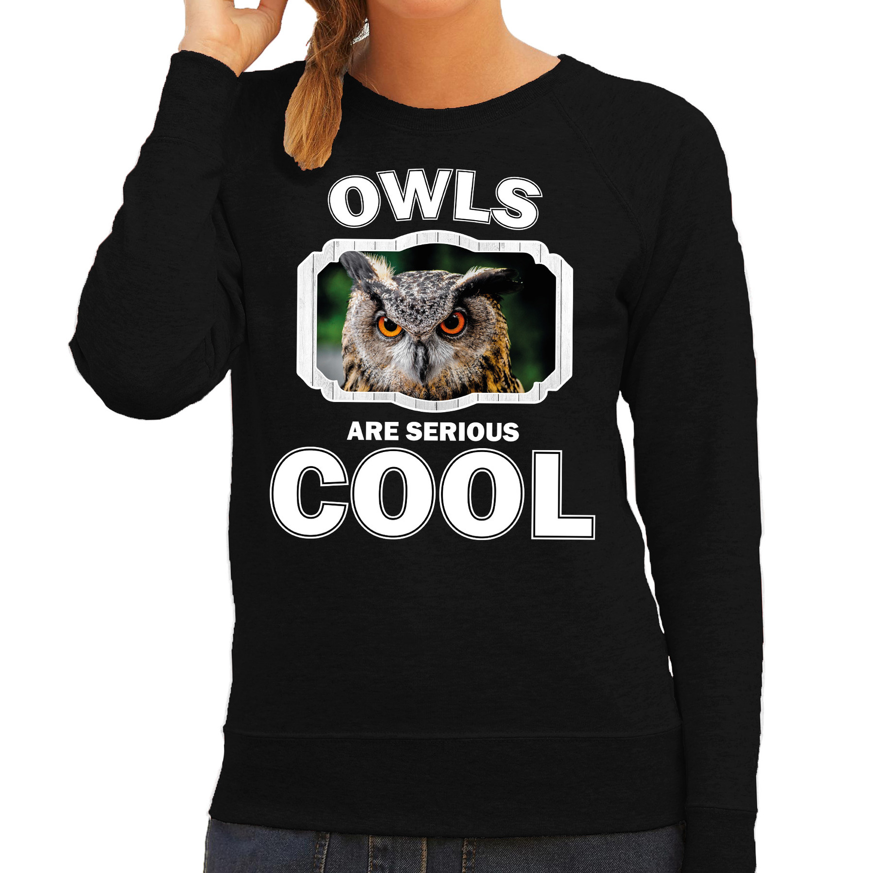 Sweater owls are serious cool zwart dames - uilen/ uil trui