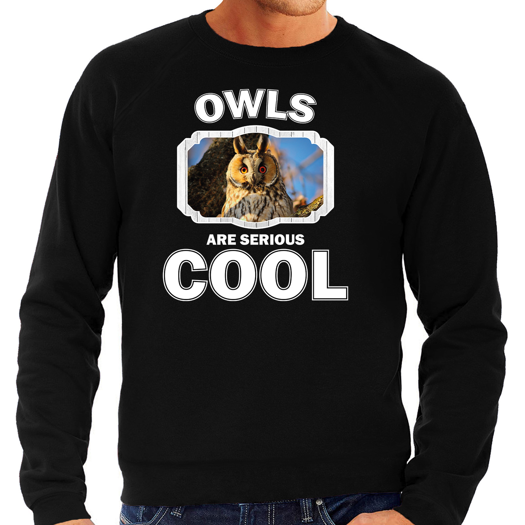 Sweater owls are serious cool zwart heren - uilen/ ransuil trui