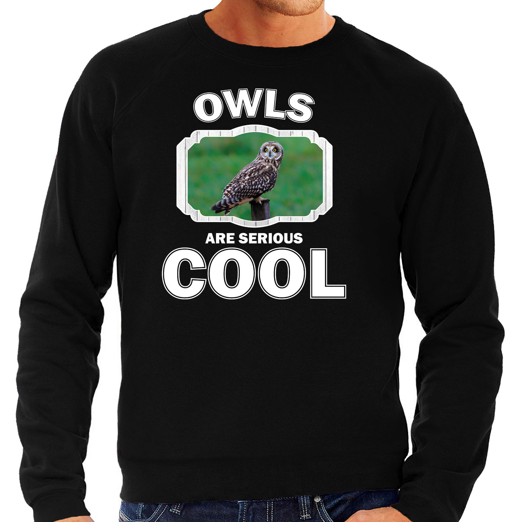 Sweater owls are serious cool zwart heren - uilen/ velduil trui