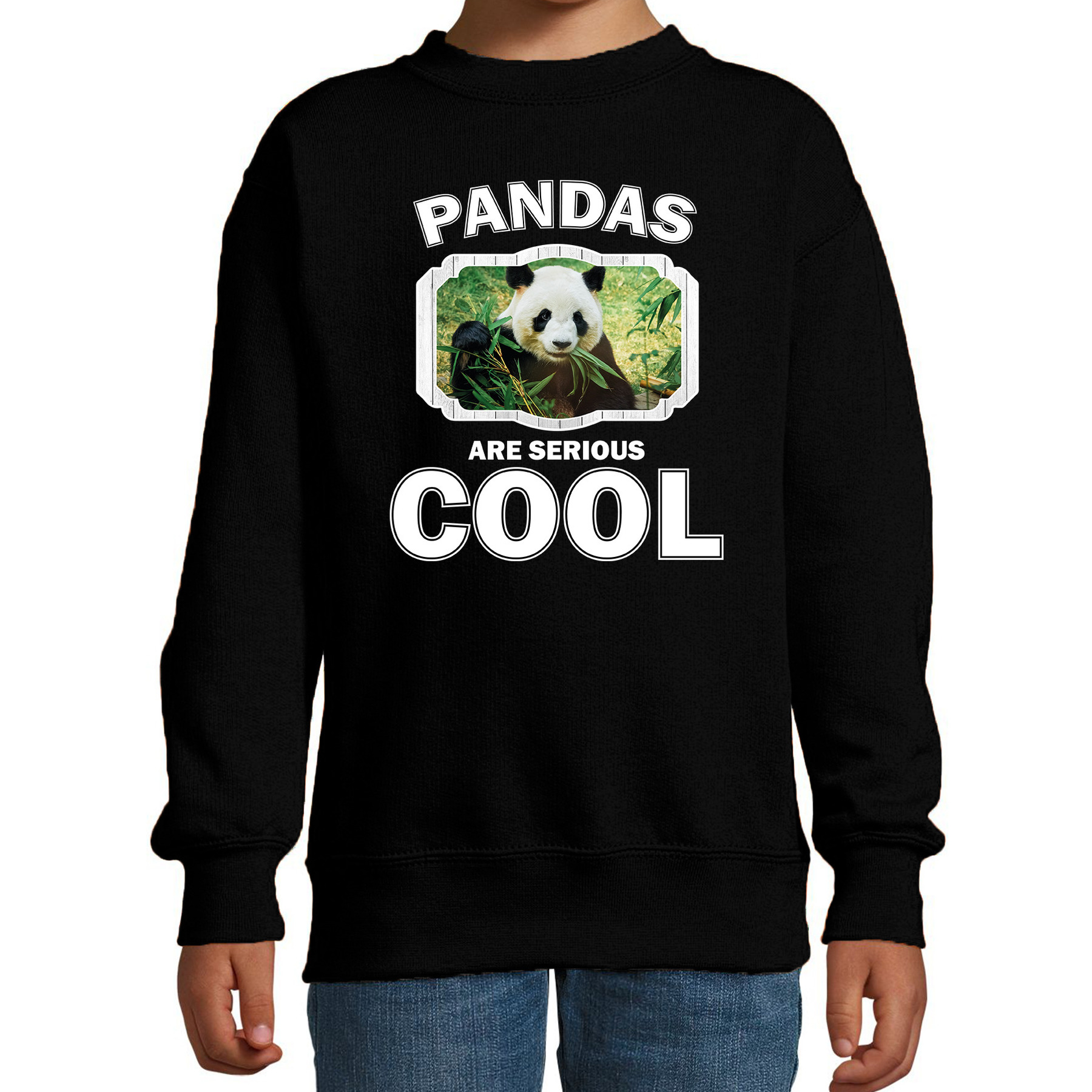 Sweater pandas are serious cool zwart kinderen - pandaberen/ panda trui