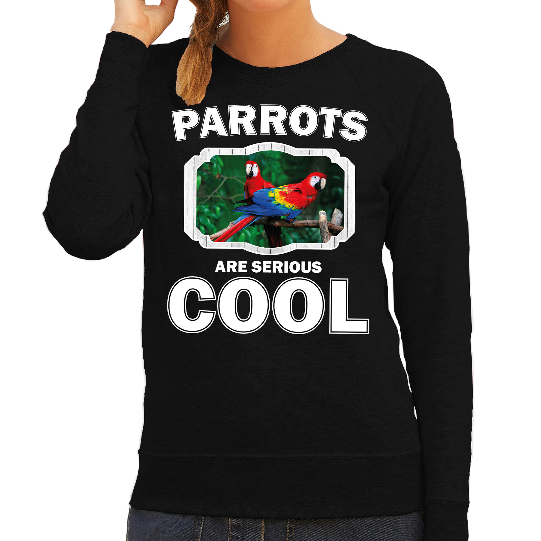 Sweater parrots are serious cool zwart dames - papegaaien/ papegaai trui