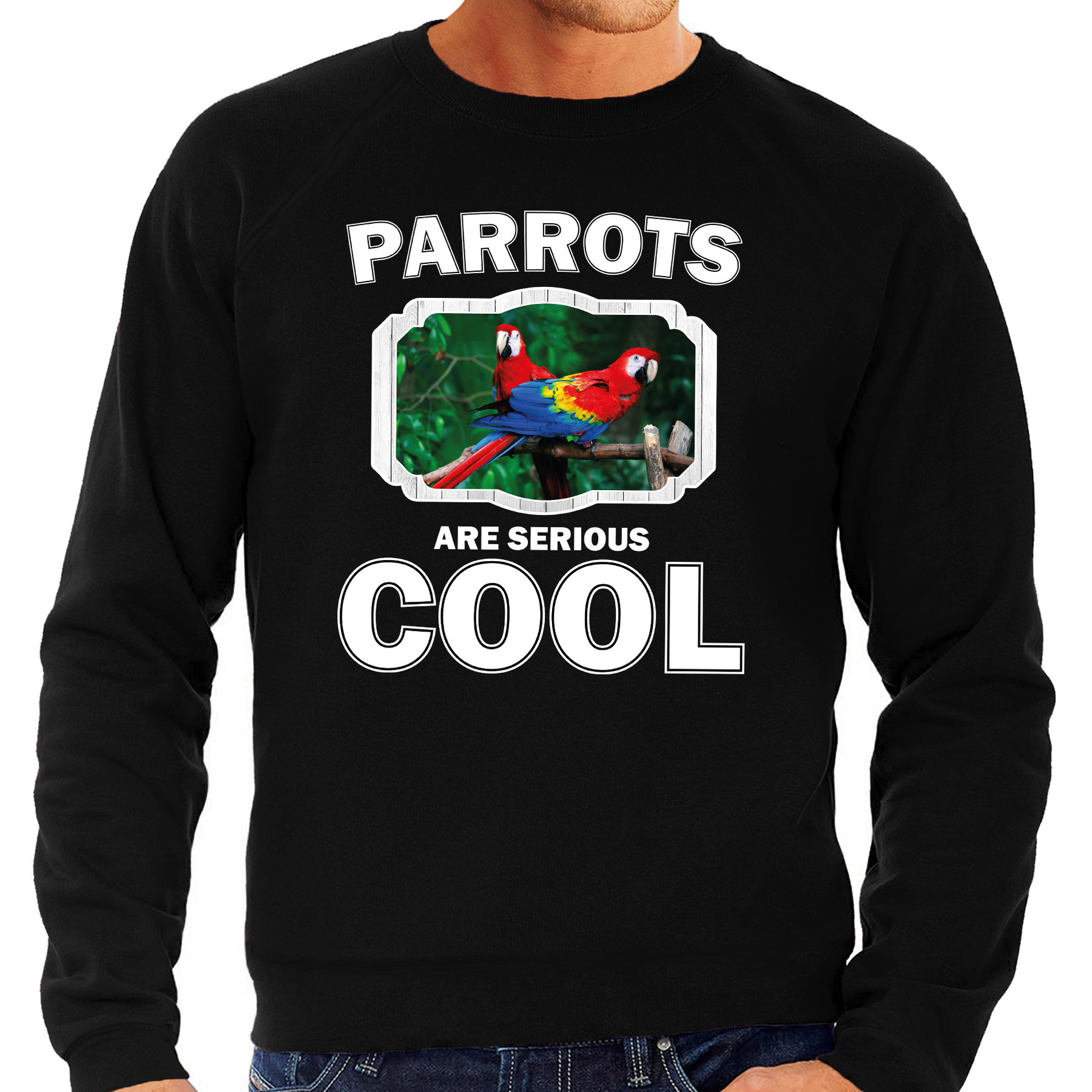 Sweater parrots are serious cool zwart heren - papegaaien/ papegaai trui