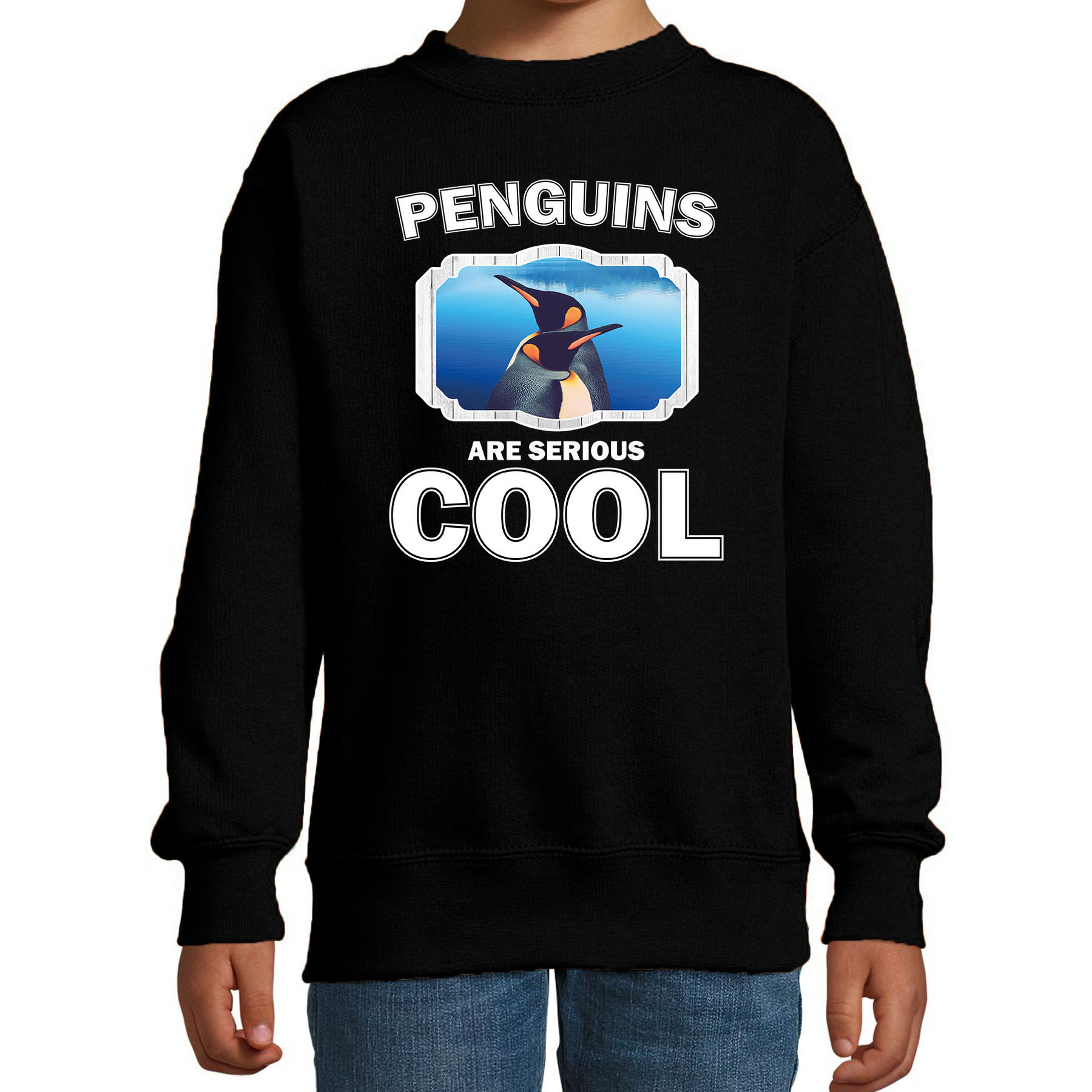 Sweater penguins are serious cool zwart kinderen - pinguins/ pinguin trui