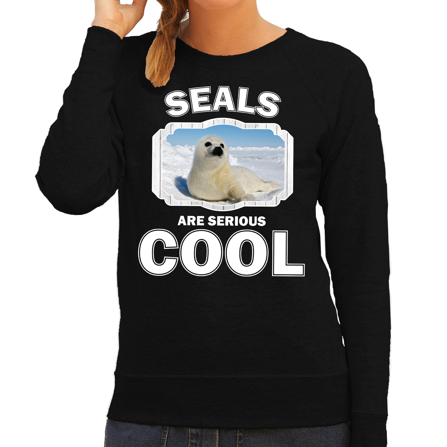 Sweater seals are serious cool zwart dames - zeehonden/ witte zeehond trui