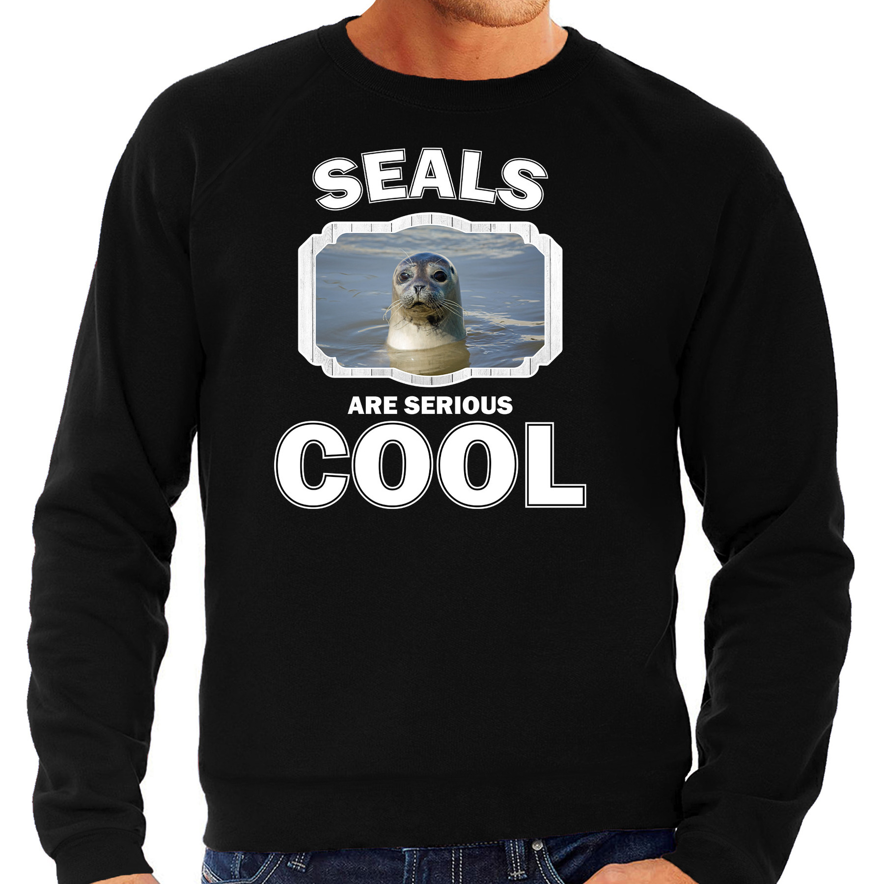 Sweater seals are serious cool zwart heren - zeehonden/ grijze zeehond trui