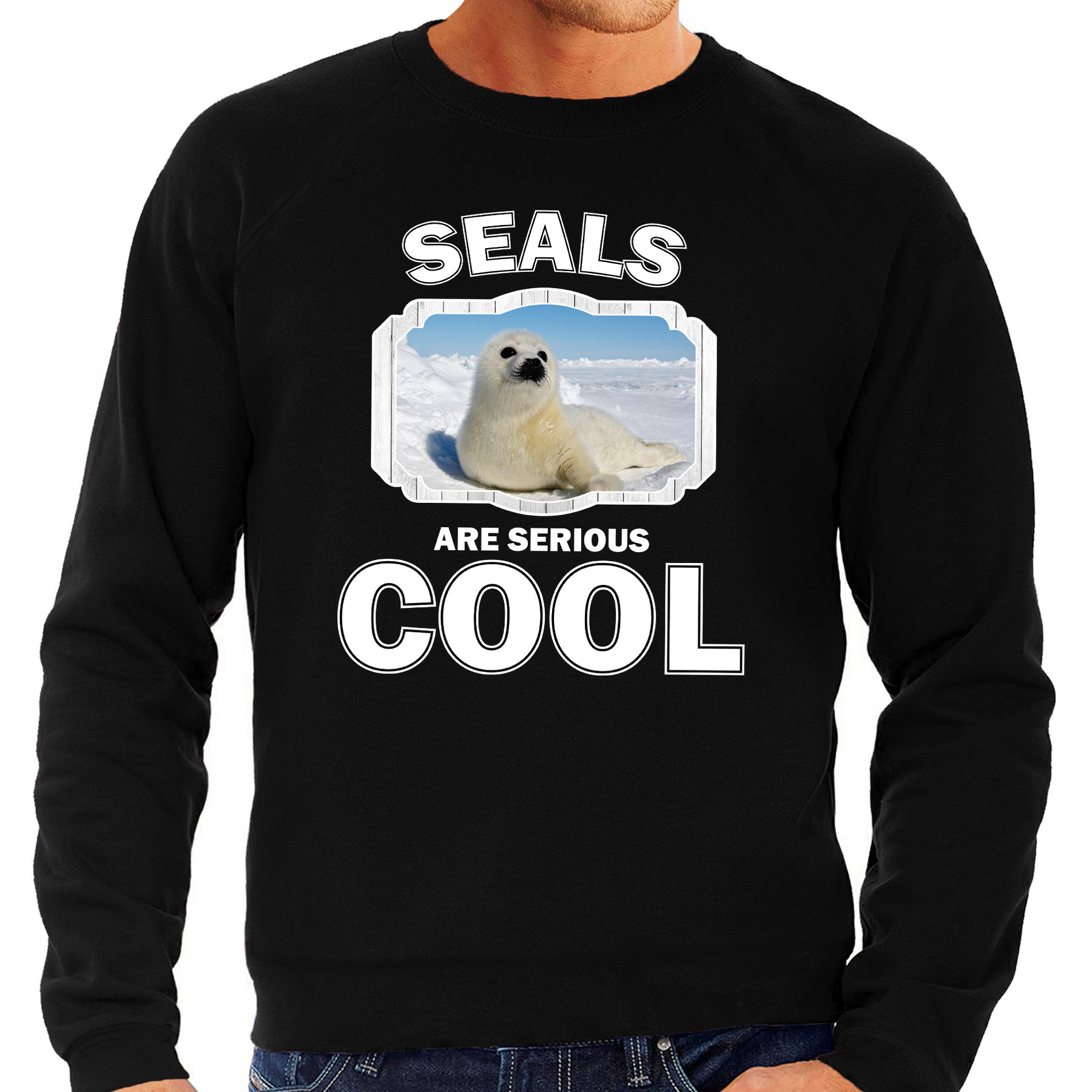 Sweater seals are serious cool zwart heren - zeehonden/ witte zeehond trui
