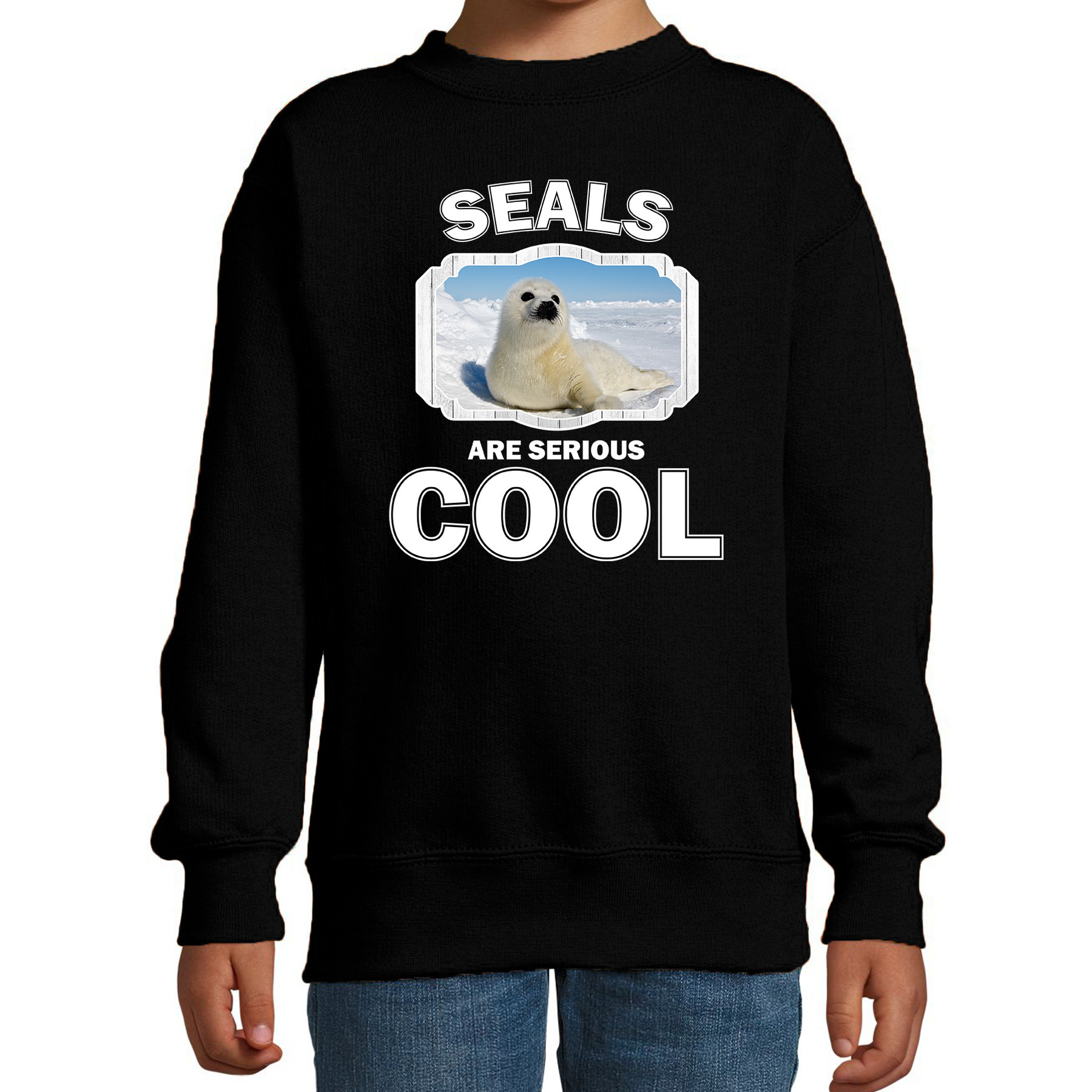 Sweater seals are serious cool zwart kinderen - zeehonden/ witte zeehond trui