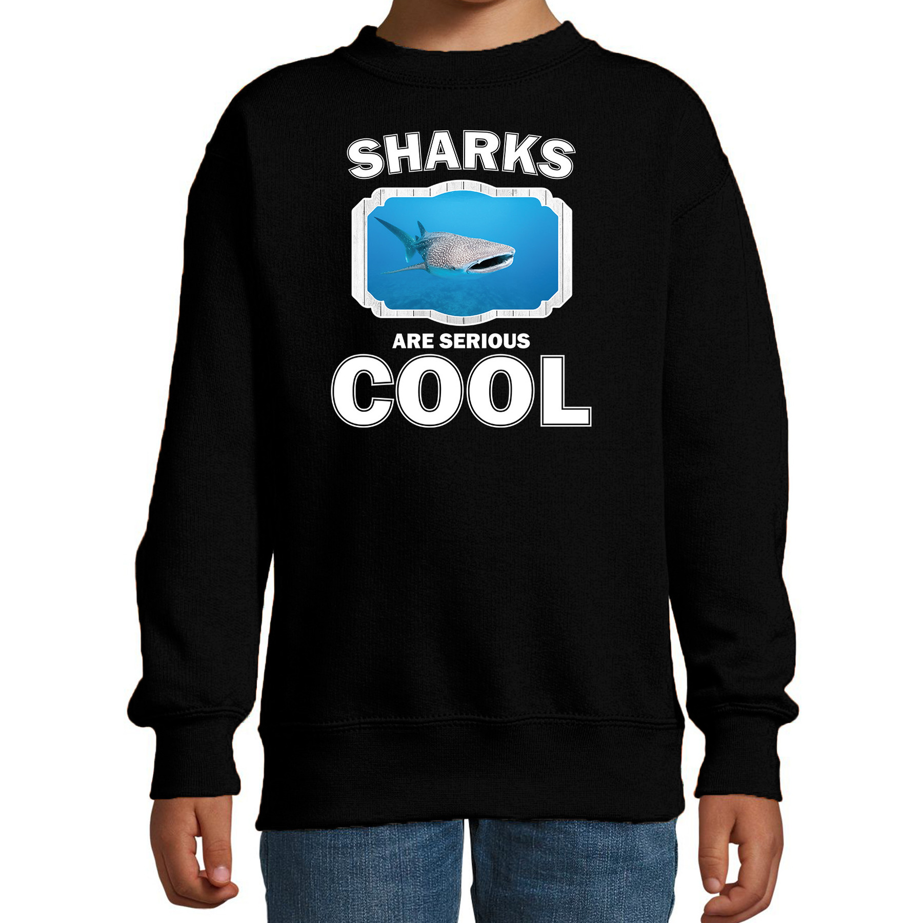 Sweater sharks are serious cool zwart kinderen - haaien/ walvishaai trui