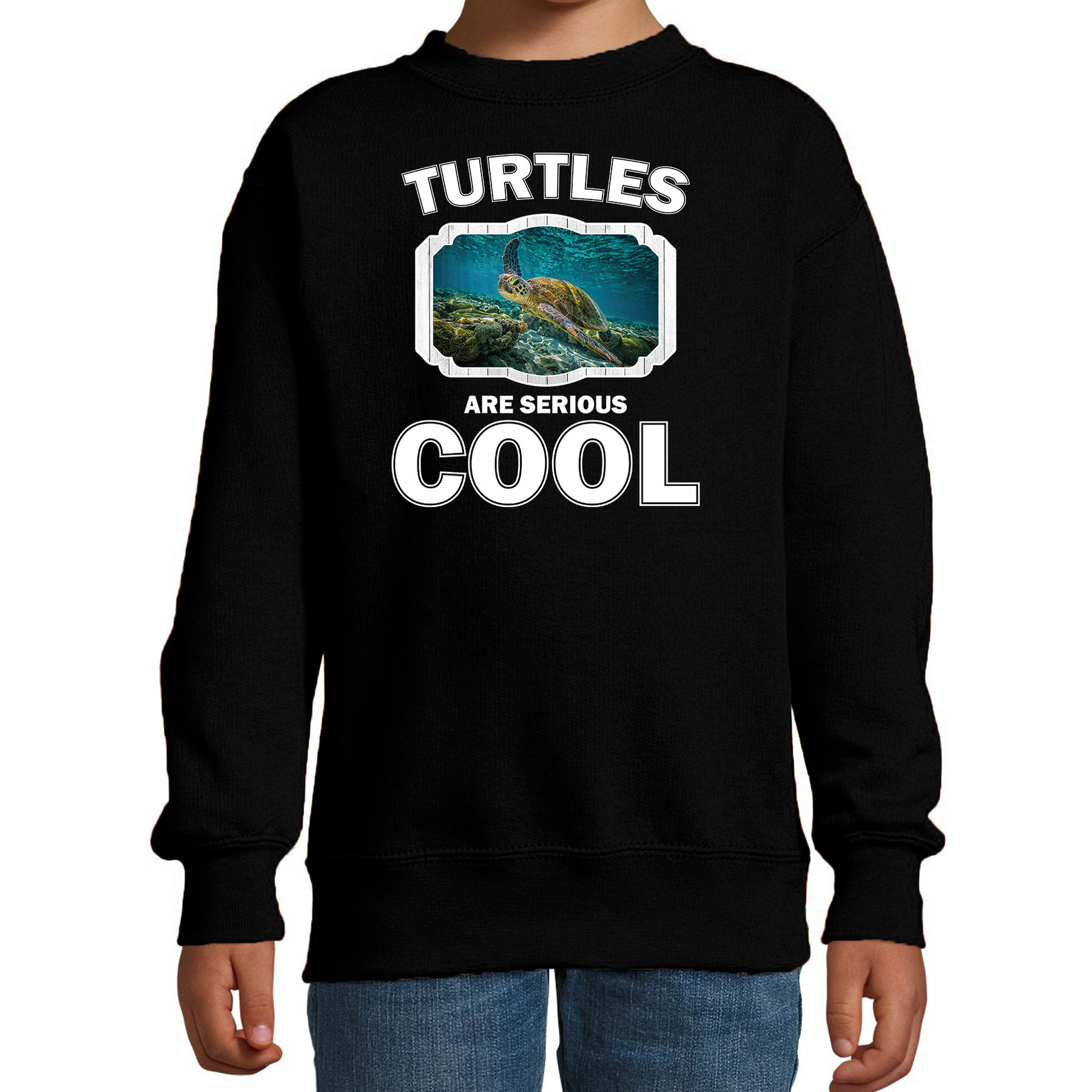 Sweater turtles are serious cool zwart kinderen - schildpadden/ zee schildpad trui