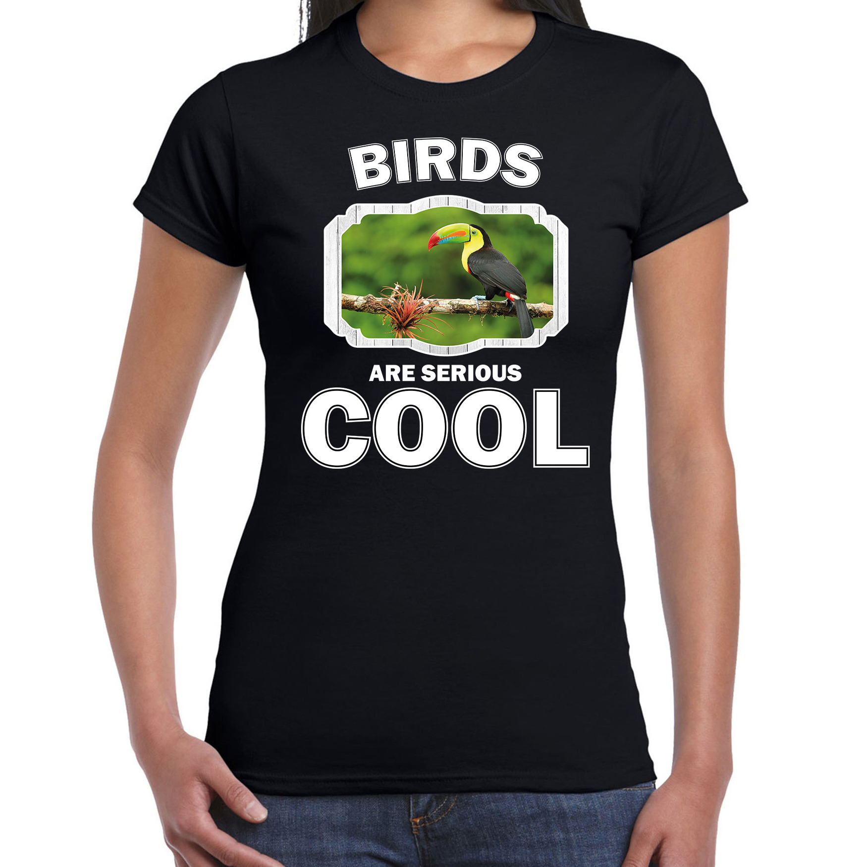 T shirt birds are serious cool zwart dames toekans toekan shirt